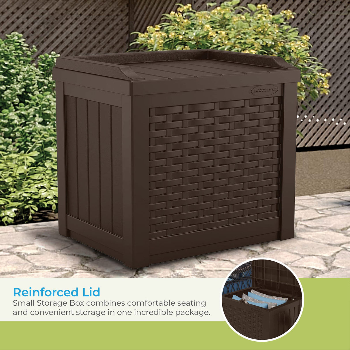 Suncast 22 Gallon Small Resin Storage Seat, Java, SSW600J Suncast