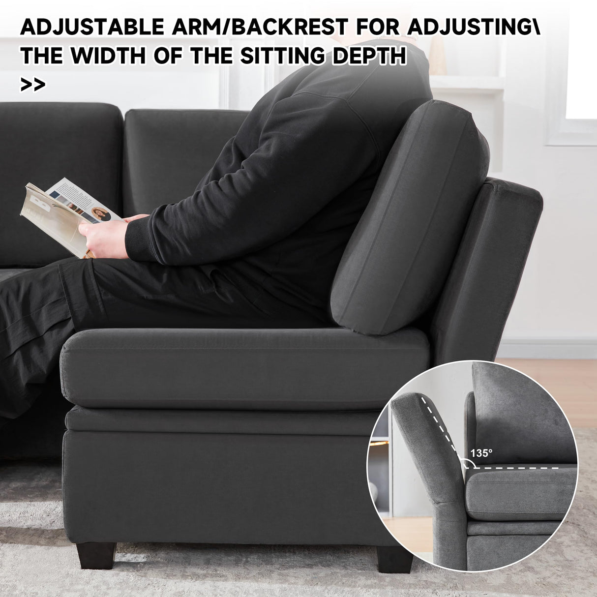 Weture Modular Sectional Sofa with Storage, U Shaped Sectional Couch for Living Room, Convertible Modular Sofa Couch with Ottomans, High Supportive & Soft Sponge, 6 Seat, Darkgrey Weture