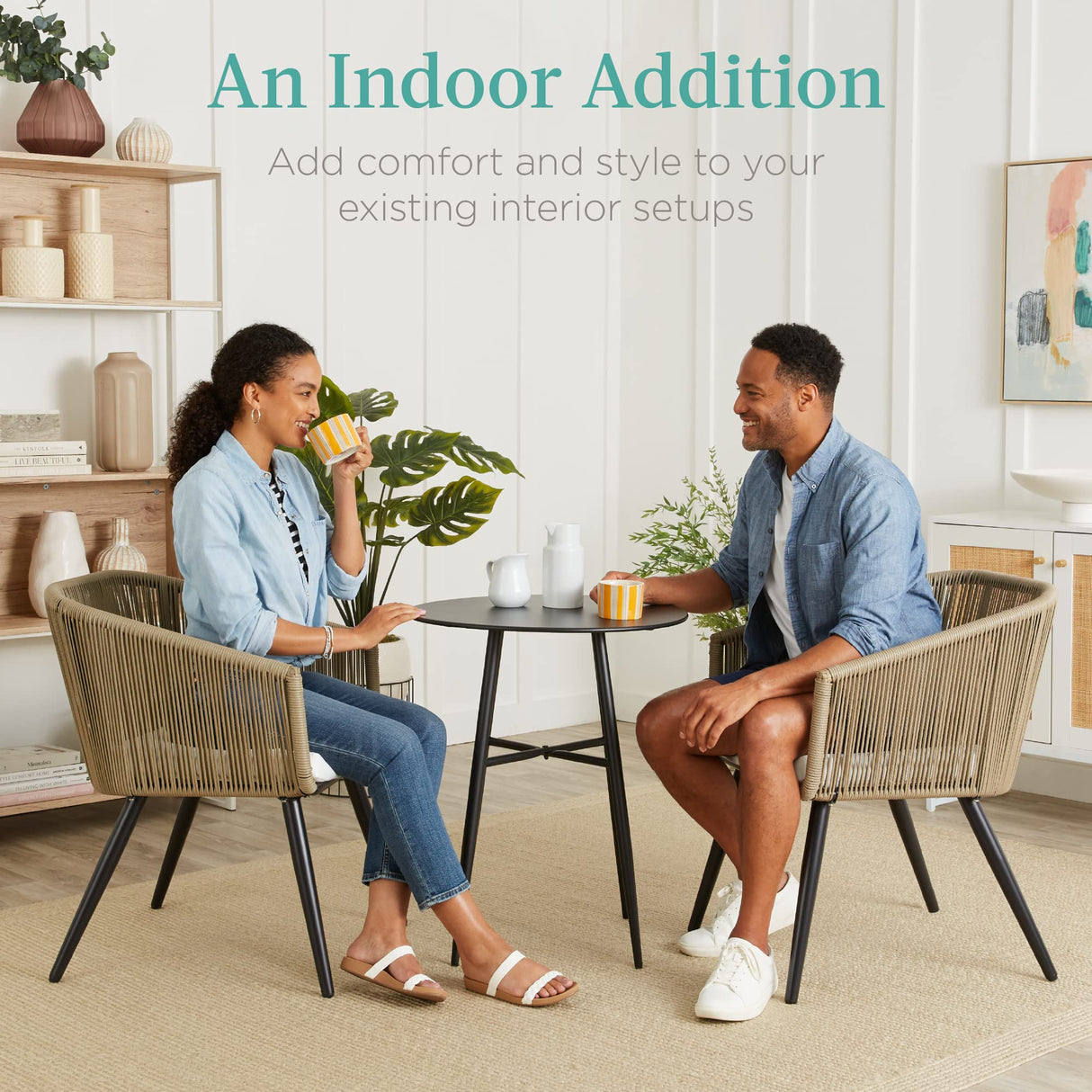 Best Choice Products Set of 2 Patio Dining Chairs, Outdoor Seating Set for Backyard, Poolside, Balcony, Indoor Use w/Woven Wicker Design, 250lb Weight Capacity - Natural/Ivory Best Choice Products