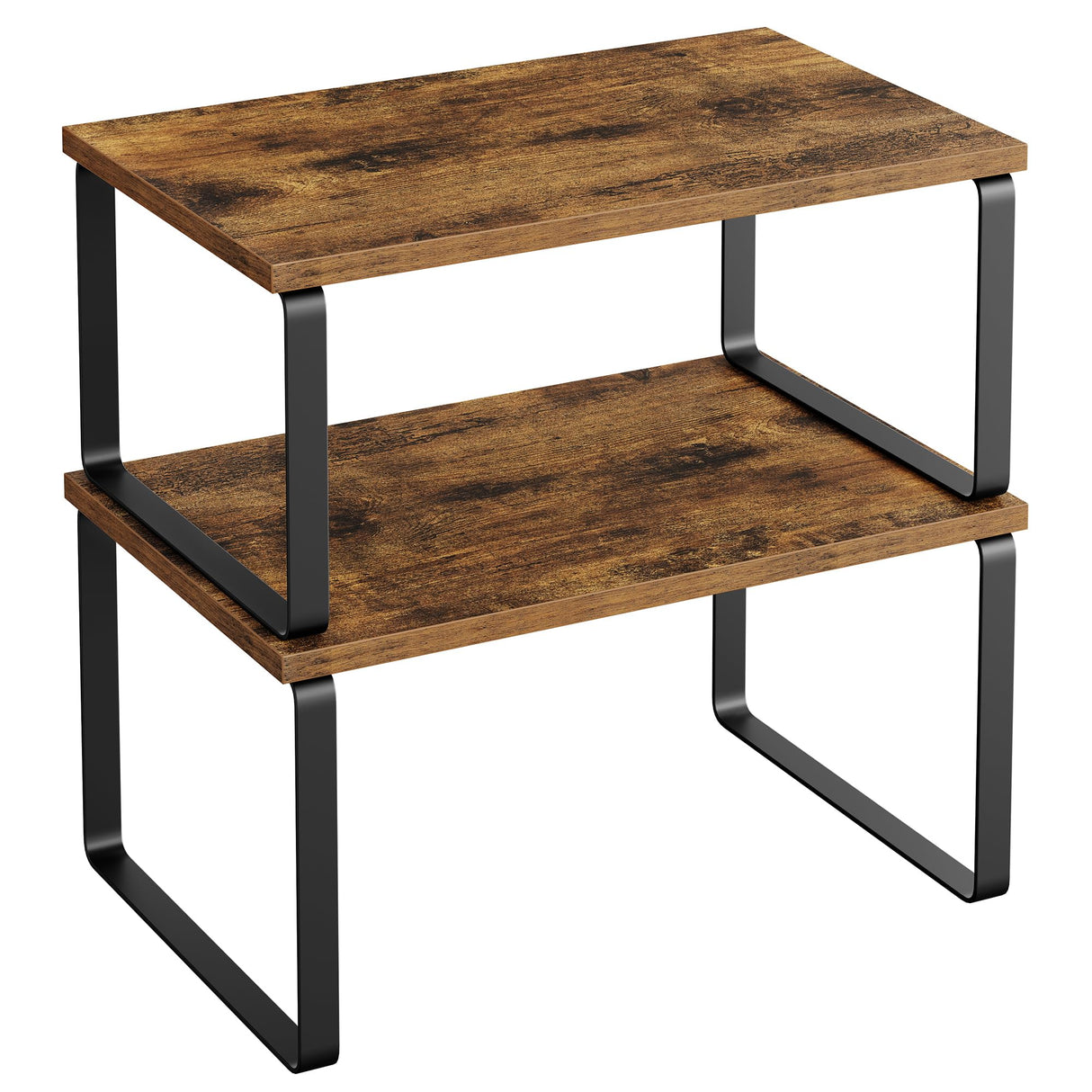 SONGMICS Cabinet Organizer Shelf, Set of 2 Kitchen Counter Shelves, Kitchen Storage, Spice Rack, Stackable, Expandable, Metal and Engineered Wood, Ink Black and Rustic Brown UKCS020X01 SONGMICS