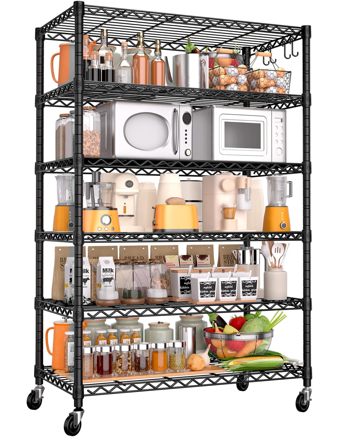 PrimeZone 6 Tier Wire Shelving with Wheels 78''H 1500lbs Storage Shelves NSF Certified Heavy Duty Steel Metal Shelf Adjustable Rolling Rack Kitchen Garage Closet Pantry Laundry 78''HX36''WX18''D PrimeZone