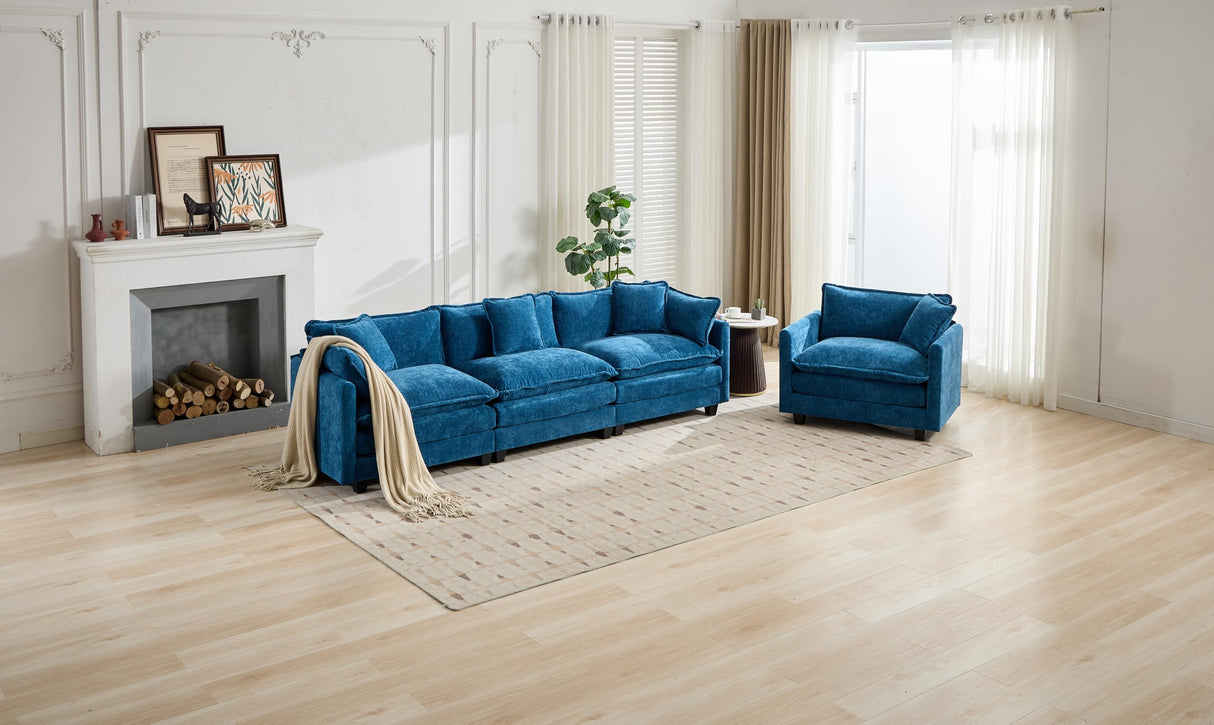 SoarFlash 71.6" Chenille Sectional Sofa, Comfy Modular Loveseat Sofa, Modern 2-Seat Couch Deep Seat Sofa Set for Living Room,Blue SoarFlash