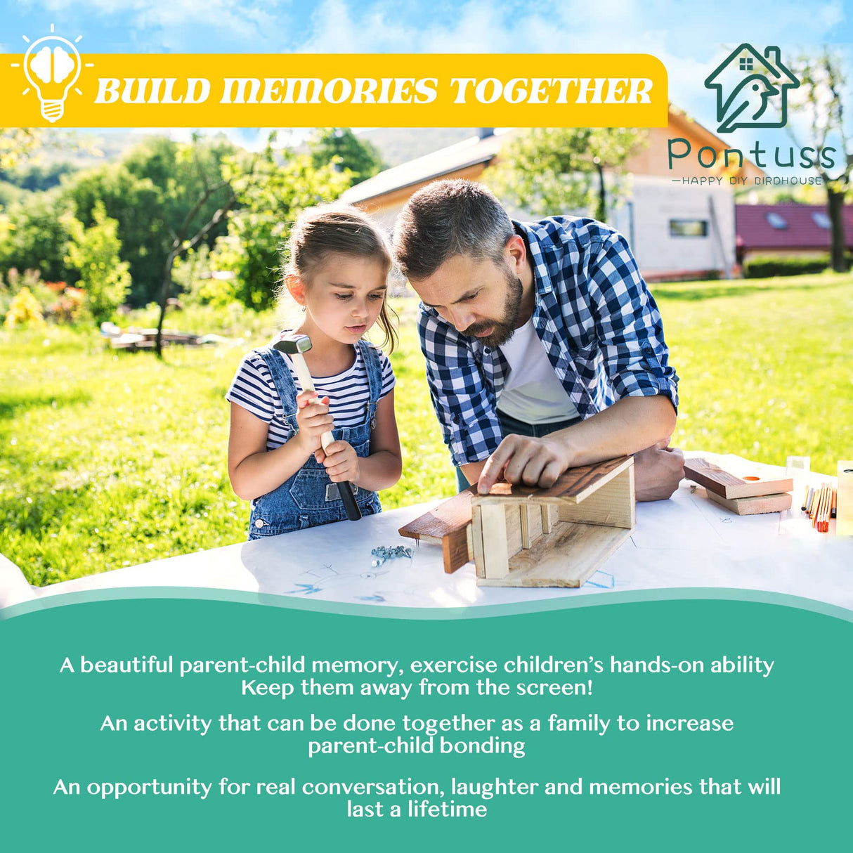 DIY Birdhouse Kit with Paint Set - Kids' Wood Craft Kits - Make a Bird House Kit for Kids - DIY Woodcraft Building Projects for Kids and Adults- STEM Teaching Tools Pontuss