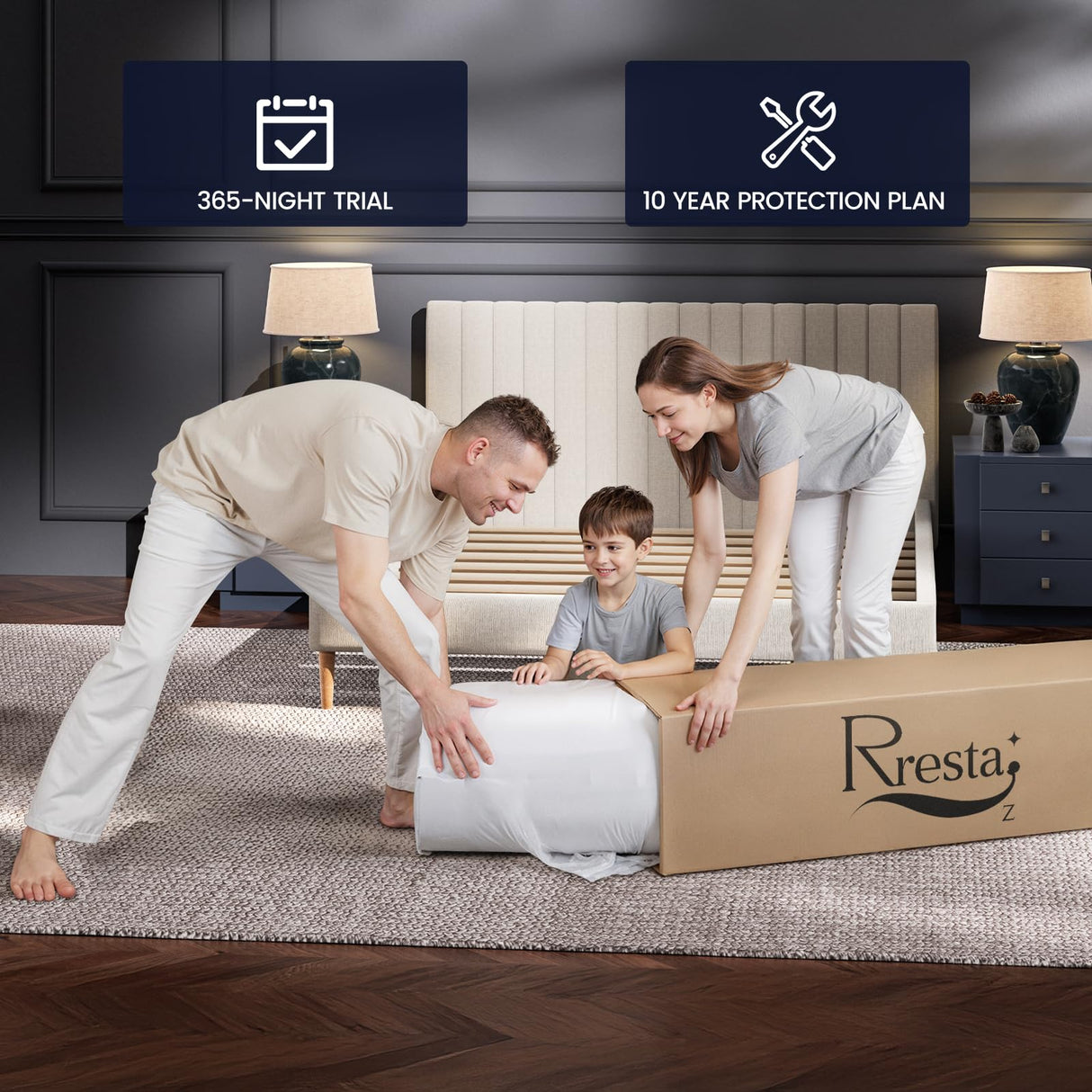 RRESTA Queen Mattress 14 Inch - Hotel Collection Hybrid Mattress with 5-Zone Support, Luxury Sleep Comfort, Extra Back & Hip Support, Fiberglass-Free, CertiPUR-US Certified, 365-Night Trial RRESTA