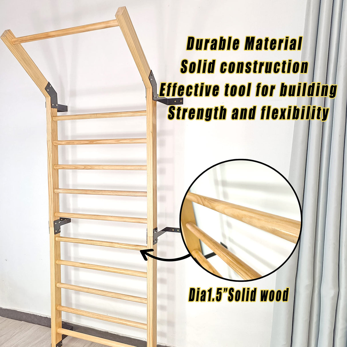 FC FUNCHEER Gymnastics Wooden Stall Bar, Swedish Ladder Wall Gym - Suspension Trainer, 11 Strategic Rods-86.6 Inches in Height, 32 Inches in Width, Wall Mounted Pull-Up Bar for Home FC FUNCHEER