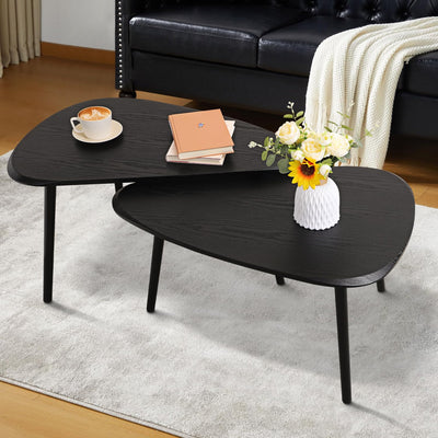 WDSHIYI Black Nesting Coffee Tables Set of 2 End Bamboo Table for Living Room Bedroom Apartment Modern Industrial Simple Nightstand 32" D x 20" W x 18.5" H