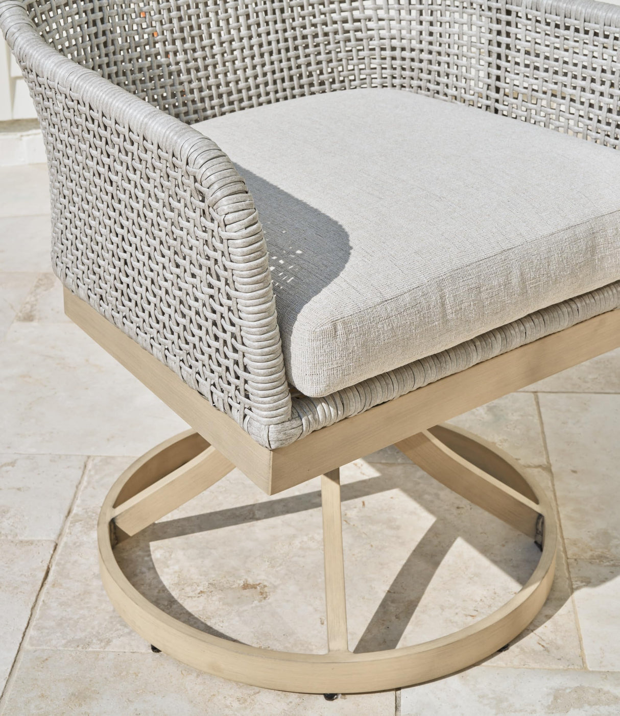 Signature Design by Ashley Seton Creek Cottage Weather Resistant Outdoor Swivel Dining Chair with Cushion, Set of 2, Light Brown & Light Gray Signature Design by Ashley