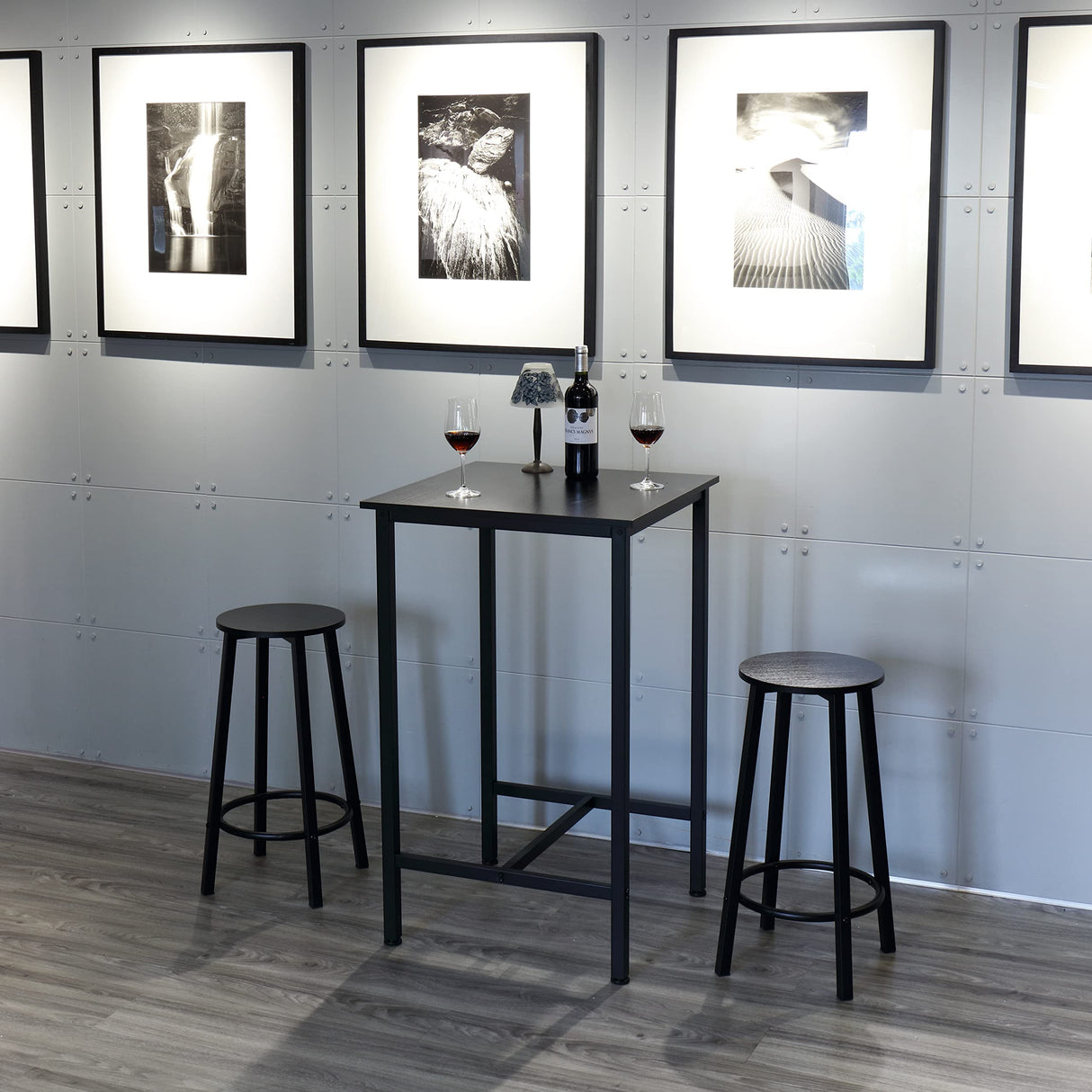 Finnhomy Bar Table Set, 23.6" Pub Table High Top Table, Square Bar Height Table, Bar Table with Stools, Kitchen Table Set for 2, Industrial Breakfast for Kitchen, Living Room, Rustic Black Finnhomy