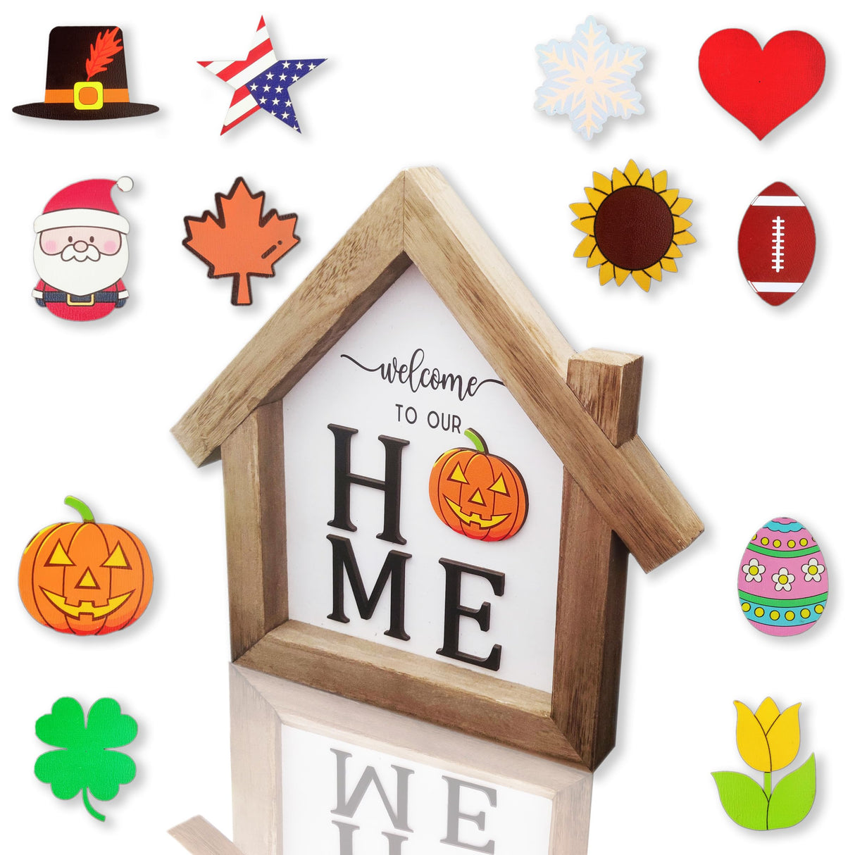 Barsha Space Interchangeable Seasonal Decor Welcome Sign,Rustic Square Wood Farmhouse Hallway Ornaments or Wall Hanging Outdoor,Holiday Decorations for All Seasons(Holiday Replaceable) Barsha Space