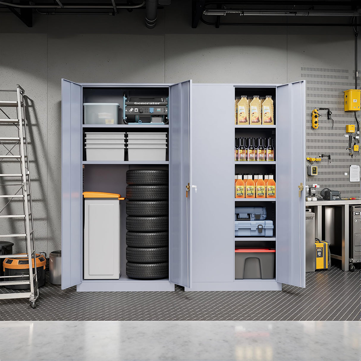 Pataku Metal Storage Cabinet, 72" Garage Cabinet with Doors and Shelves Lockable Steel Multifunctional Cabinets, File Cabinets for Home, Office, Warehouse(Dark Grey) Pataku