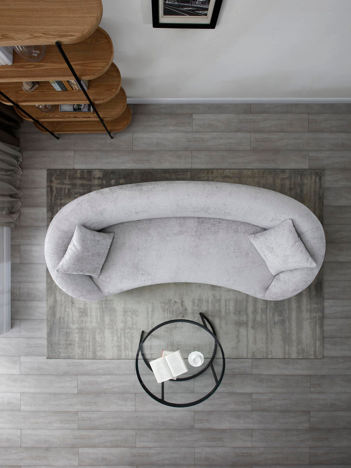 SSC SATISUNCASA 93” Modern Minimalist Curved Sofa Couch for Living Room, Unique Design, Chenille Cloud Couch with Soft Comfortable Upholstered for Bedroom, Apartment, Home Office (Gray Chenille) SSC SATISUNCASA