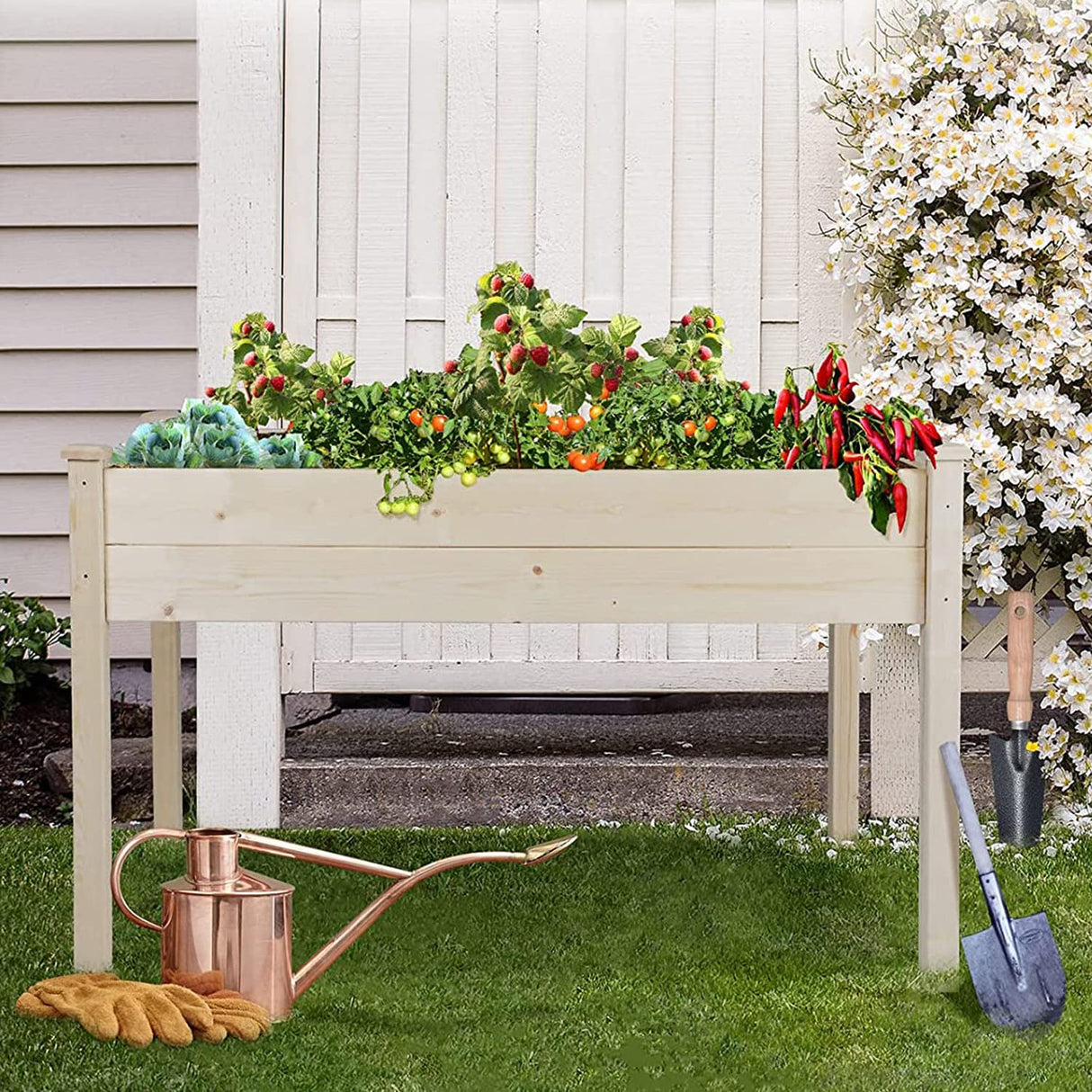 Oakcloud Pure Wooden Raised Garden Bed 4ft Planter Box Kit for Vegetables Herbs, Flowers Natural Oakcloud