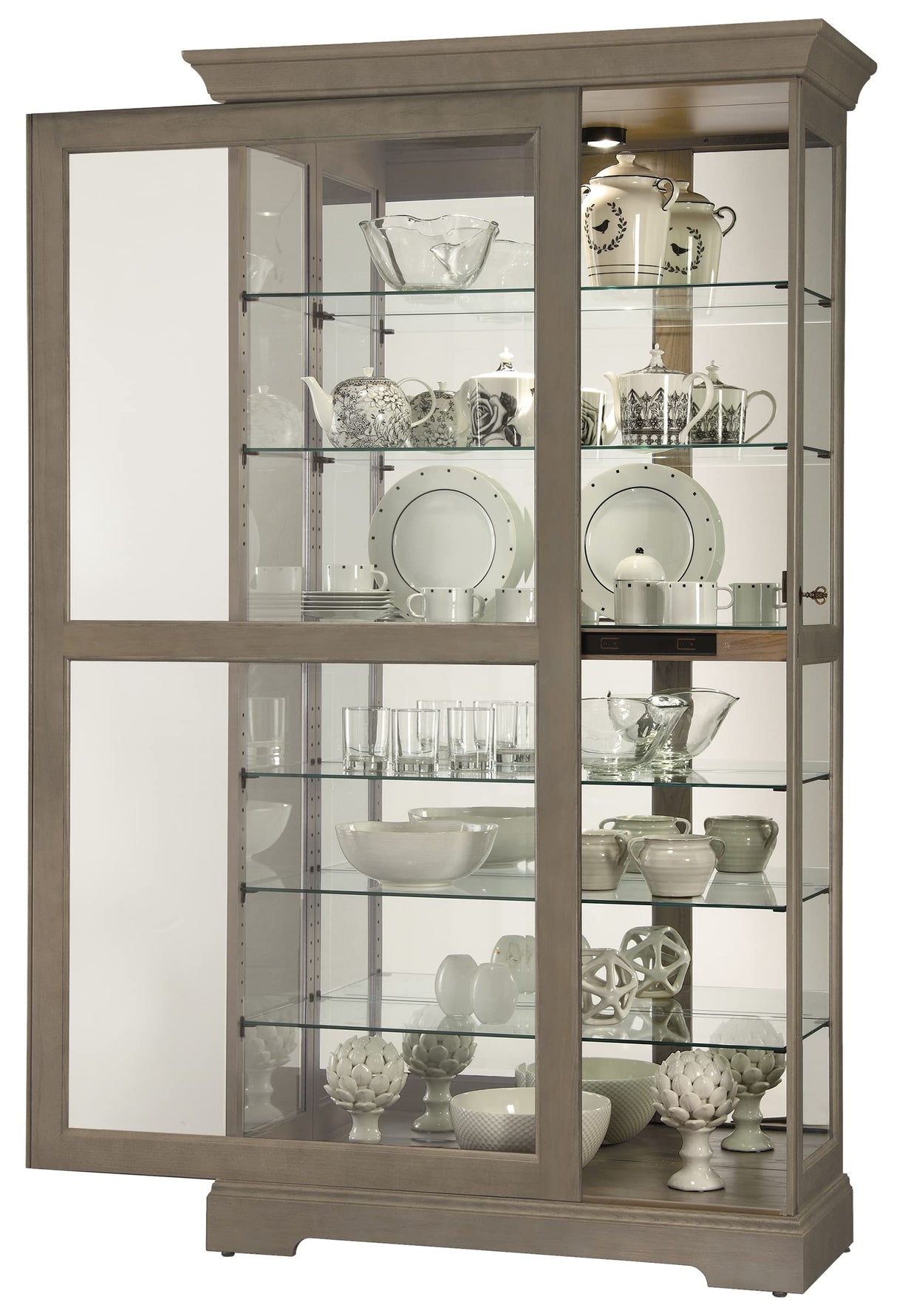 Howard Miller Gilman Curio Cabinet II - Durable Glass Shelves, Lockable Slide Door with Adjustable Storage Cabinets & Grey Finish for Collectibles, Living Room, Entryway and Office Howard Miller