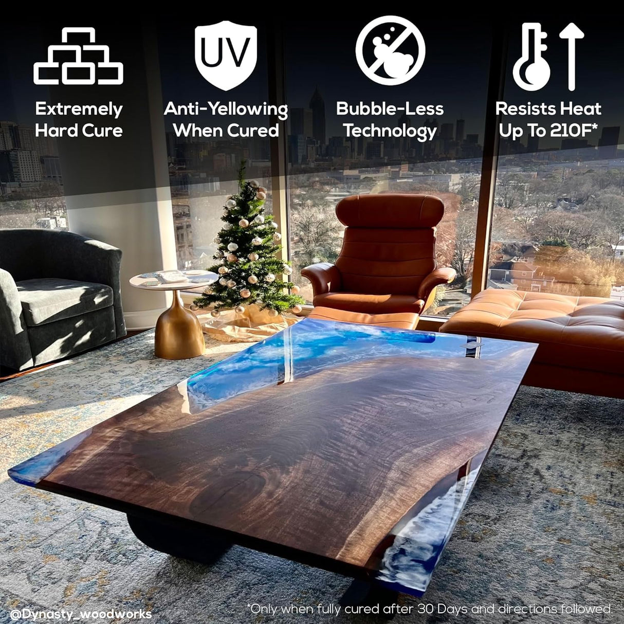 Deep Pour Epoxy Resin Liquid Glass 48 oz Kit, 2-4 inch Super Clear Amazing Flower Casting Resin Kit, Wood Inlay High Temp Heat UV Resistant Epoxy, Bubble Free Food Grade Safe Low Viscosity FGCI