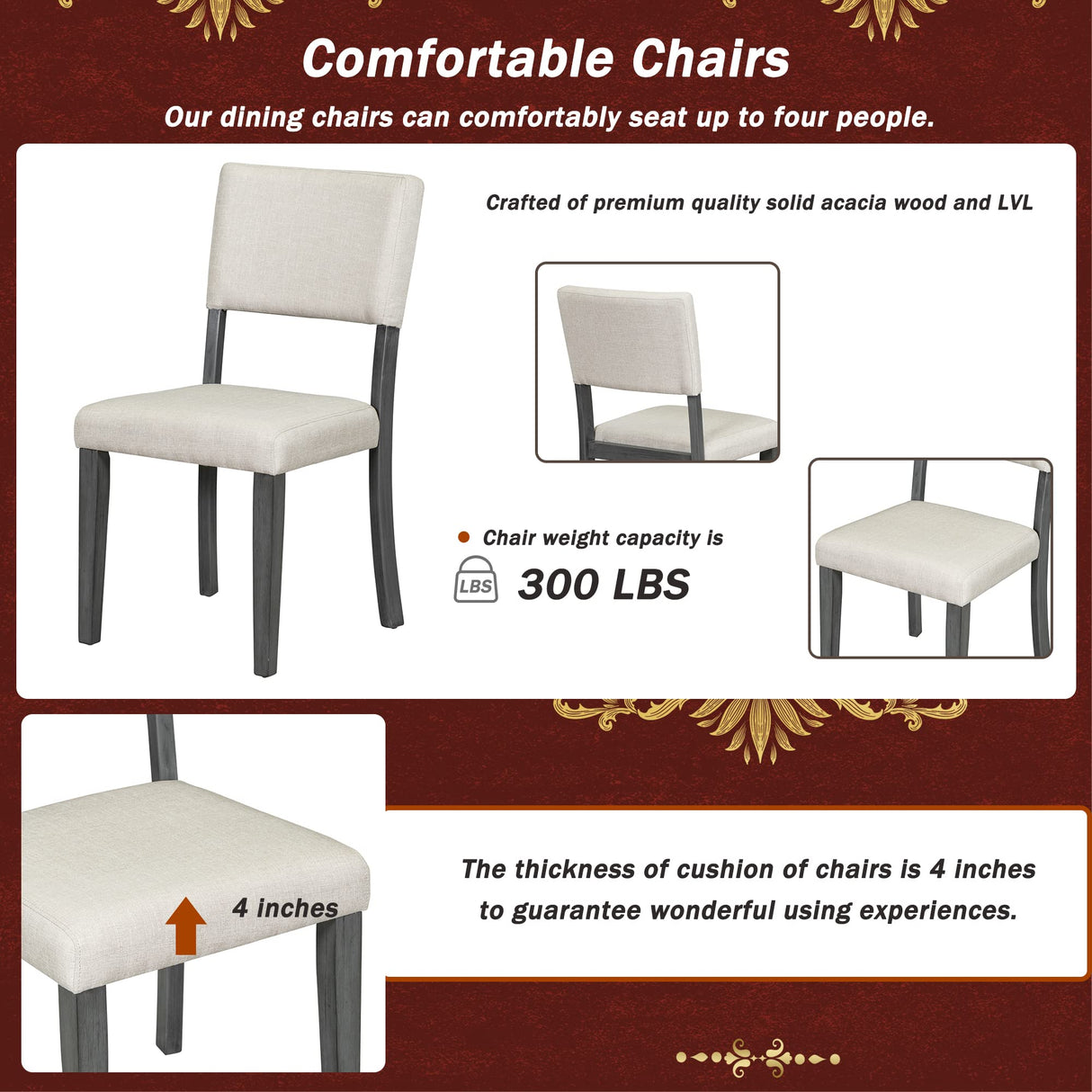 Harper & Bright Designs 5-Piece Round Dining Table Set for 4 People,Wooden Kitchen Furniture Set with 4 Upholstered Chairs, Retro Dining Table Chairs Set for Kitchen, Dinning Room (Dark Gray) Harper & Bright Designs