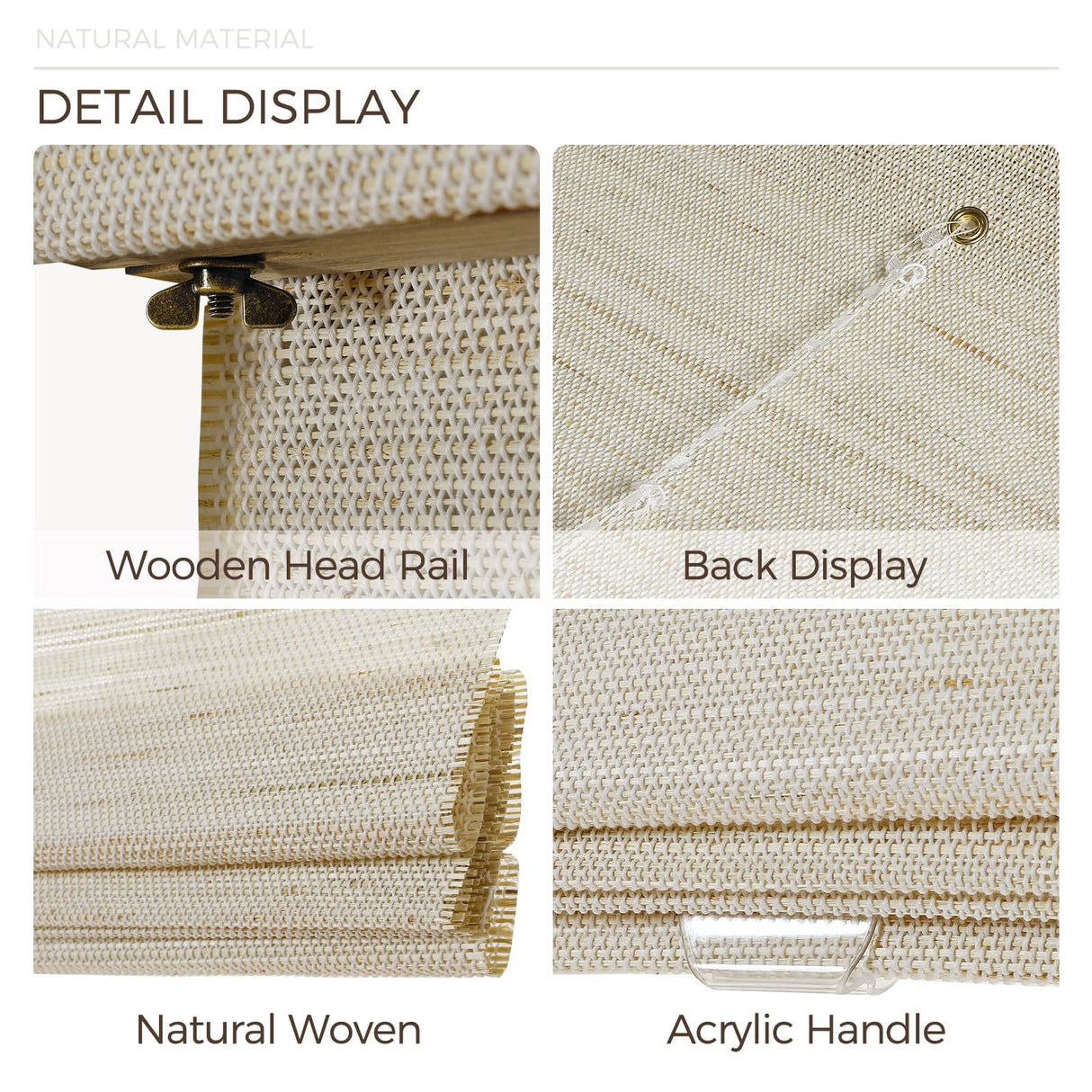 TWOPAGES Woven Bamboo Cordless Roman Shades, Custom No Drill or Motorized Blinds with Remote for Indoor Windows, Wall White TWOPAGES