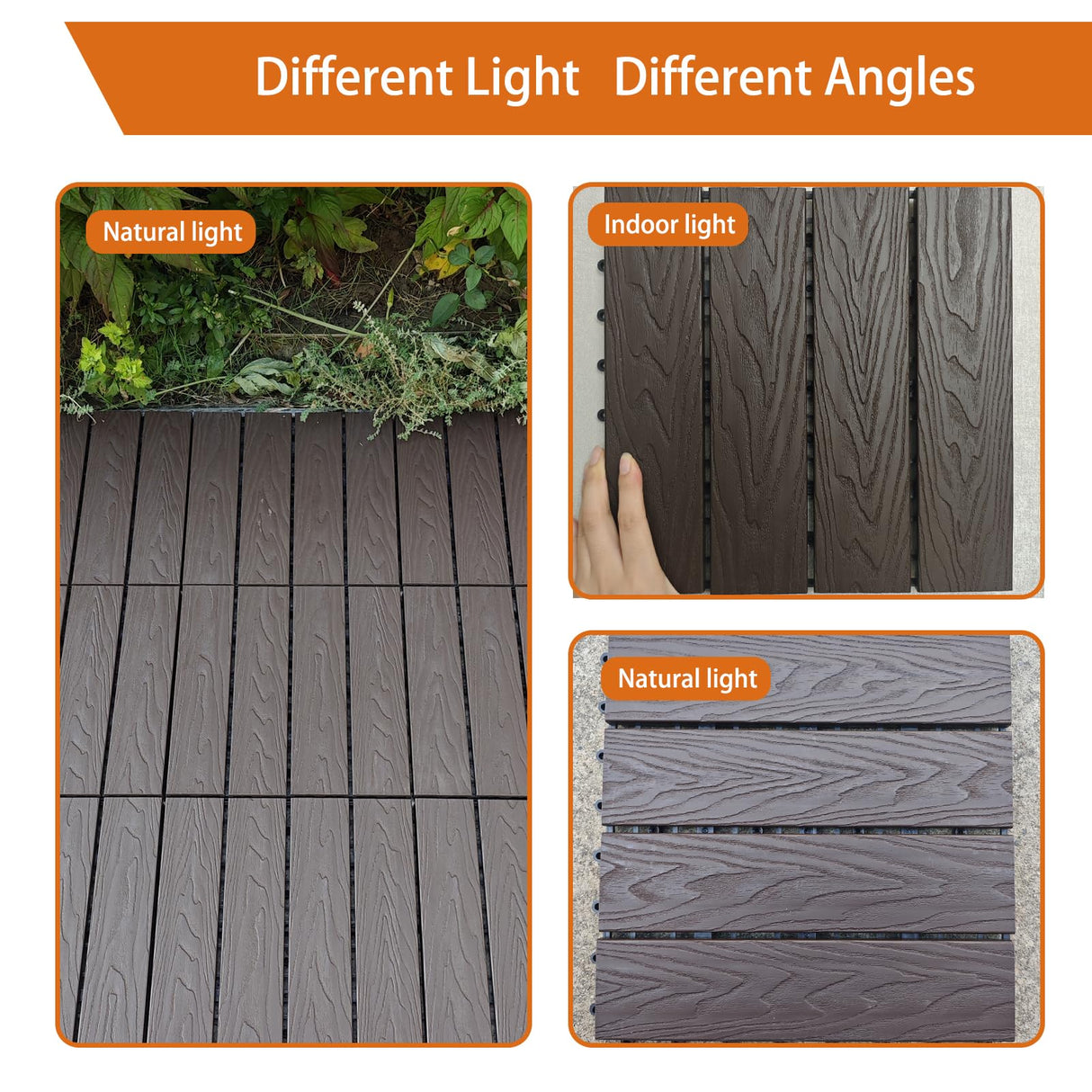 ShunHong Polymer Composite Interlocking Deck Tiles Outdoor,12x12 Composite Decking Boards for All Weather Use,Waterproof, Poolside,Balcony,Patio(9Pcs,Coffee,9 sqft) ShunHong