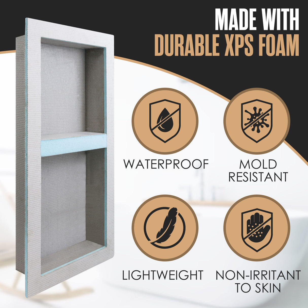 Houseables Shower Niche, Shower Niche Insert Tile Ready, Recessed Bathroom Storage, 12x28 (13x29), in Wall Shelf, Cubby Inserts, Recessed Shampoo Caddy, Inset Shelves, Built in Nook, Soap Box, Prefab Houseables