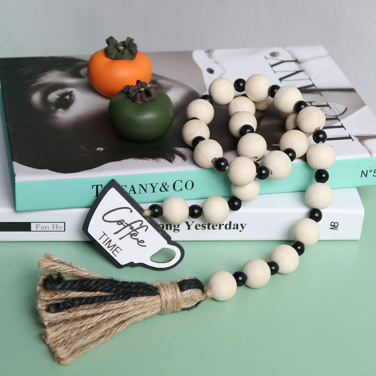 Meplait Garland - Natural Wood Beads, Jute Rope, Coffee Themed Hanging Ornament for Home Decor Meplait