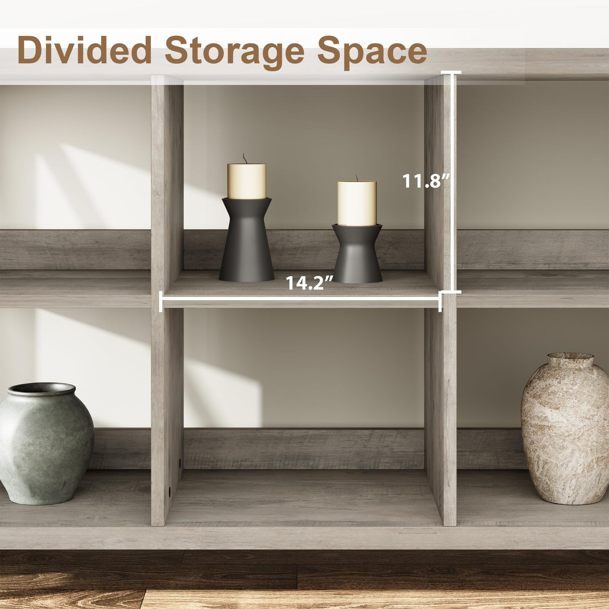 GarveeHome 8 Cube Storage Organizer Bookshelf, Farmhouse Horizontal Bookcase, 62 Inch Wood Storage Bookcase for Entryway, Long Low Bookshelves for Living Room (Grey, 8 Cube Metal) GarveeHome