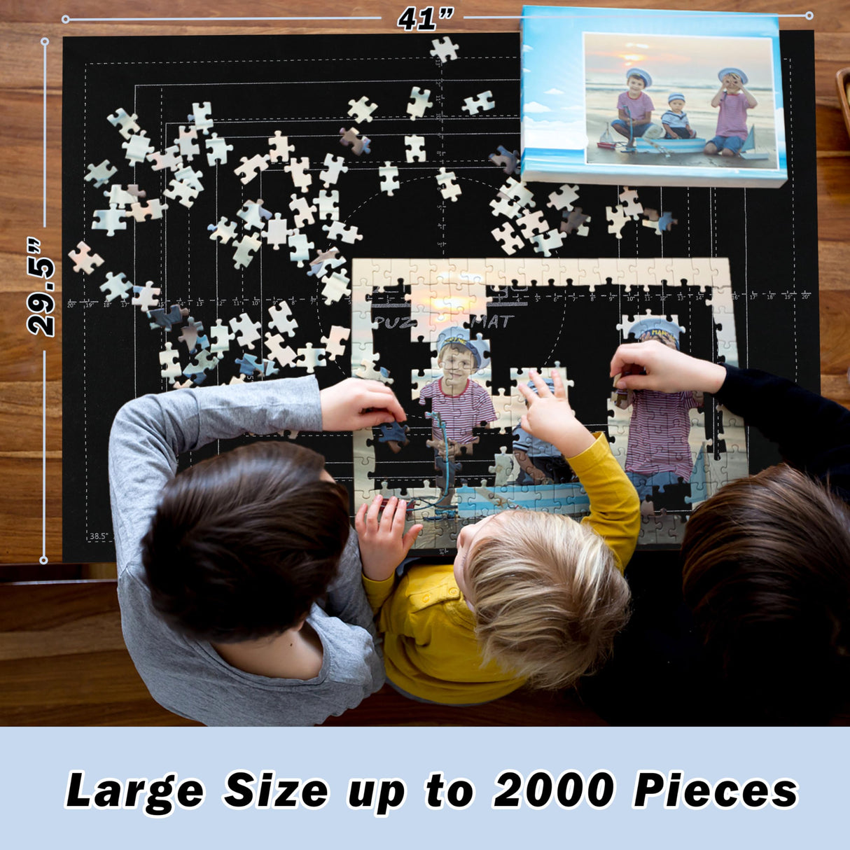 Jigsaw Puzzle Mat Roll Up Fits 2000 1500 1000 Pieces Puzzles, Large Pad Table Non-Slip Board Saver Mats Portable Organizer, 41" x 29" + Inflatable Tube, 3 Straps, Keeper Storage Bag, Adults Kids Gifts Genovega
