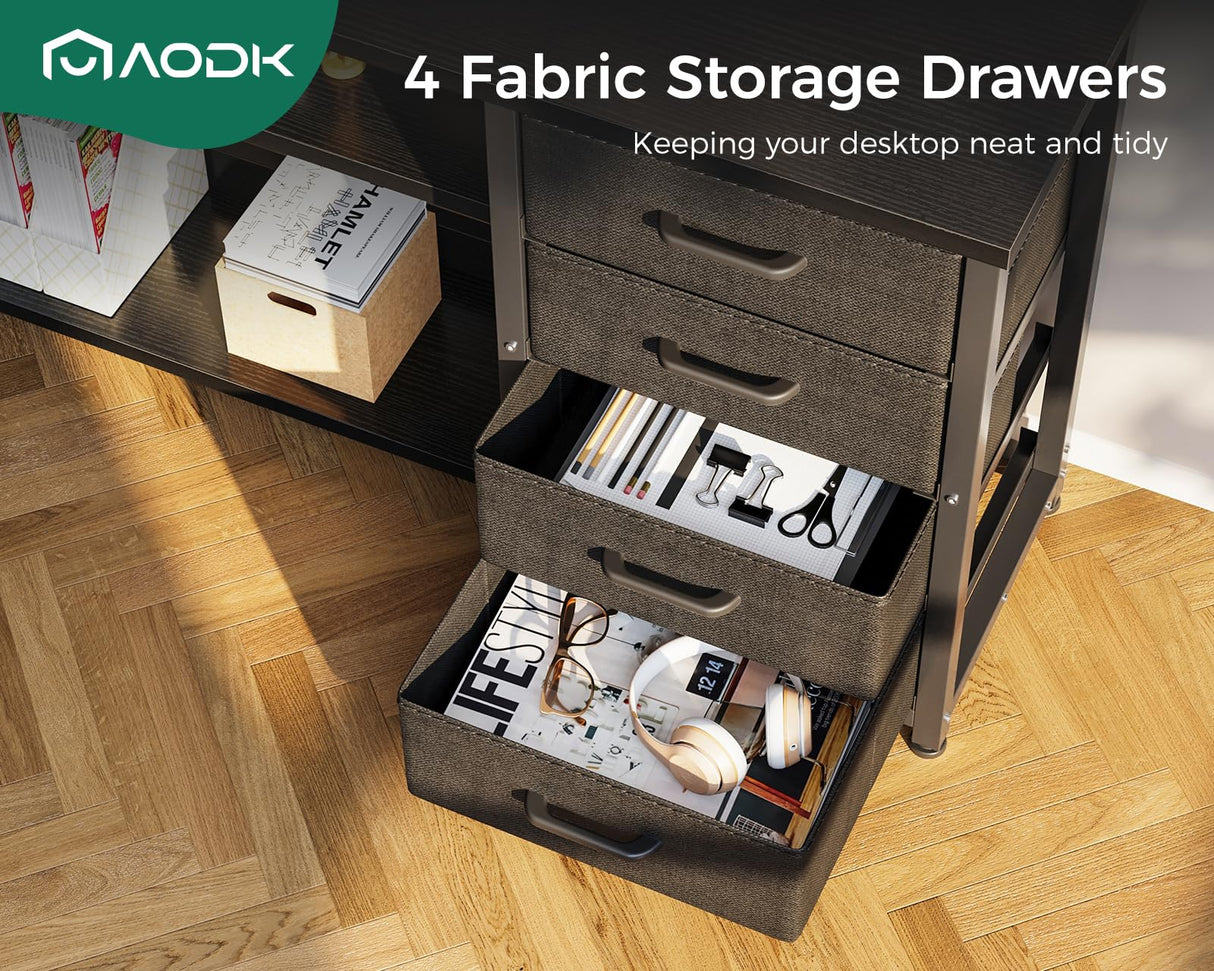 AODK 61" L Shaped Desk with Drawer, Computer Desk with Power Outlets & LED Lights, Reversible Corner Gaming Desk for Home Office Workstation, Office Desk with Monitor Shelf, Pure Black AODK