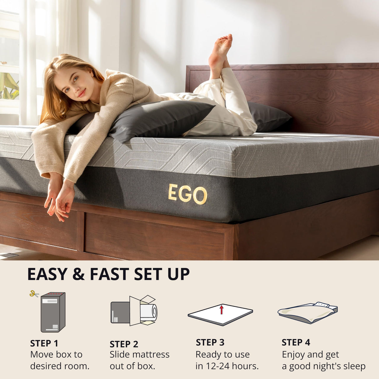 EGOHOME 10 Inch Full Memory Foam Mattress for Back Pain, Cooling Gel Mattress Bed in a Box, Made in USA, CertiPUR-US Certified, Therapeutic Medium Double Mattress, 54x75x10 Black MLILY