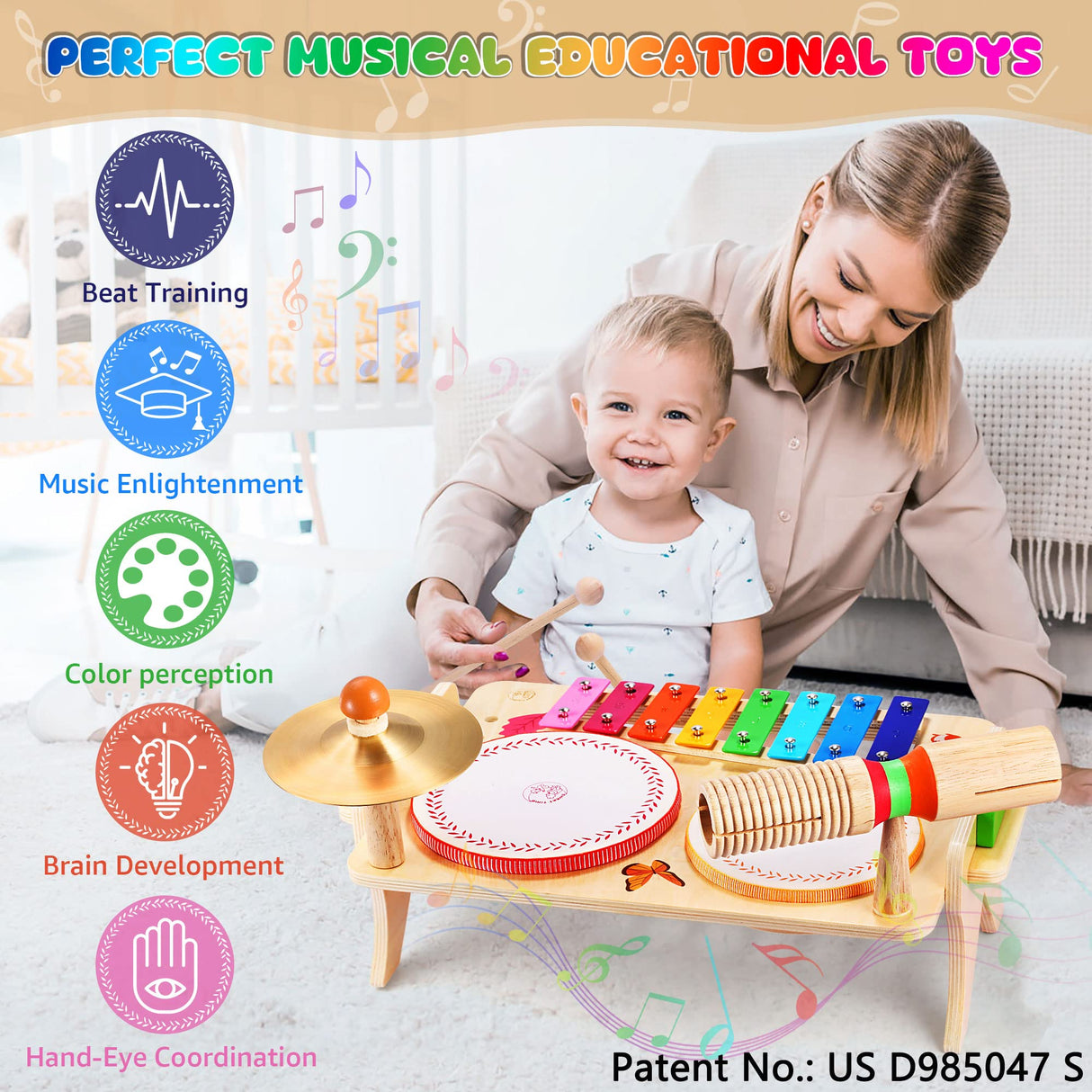 Wingyz Kids Drum Set for Toddlers Baby Music Instruments 7 in 1 Montessori Preschool Musical Toys Children Drum kit Xylophone Tambourine Birthday Gifts for Boys and Girls wingyz