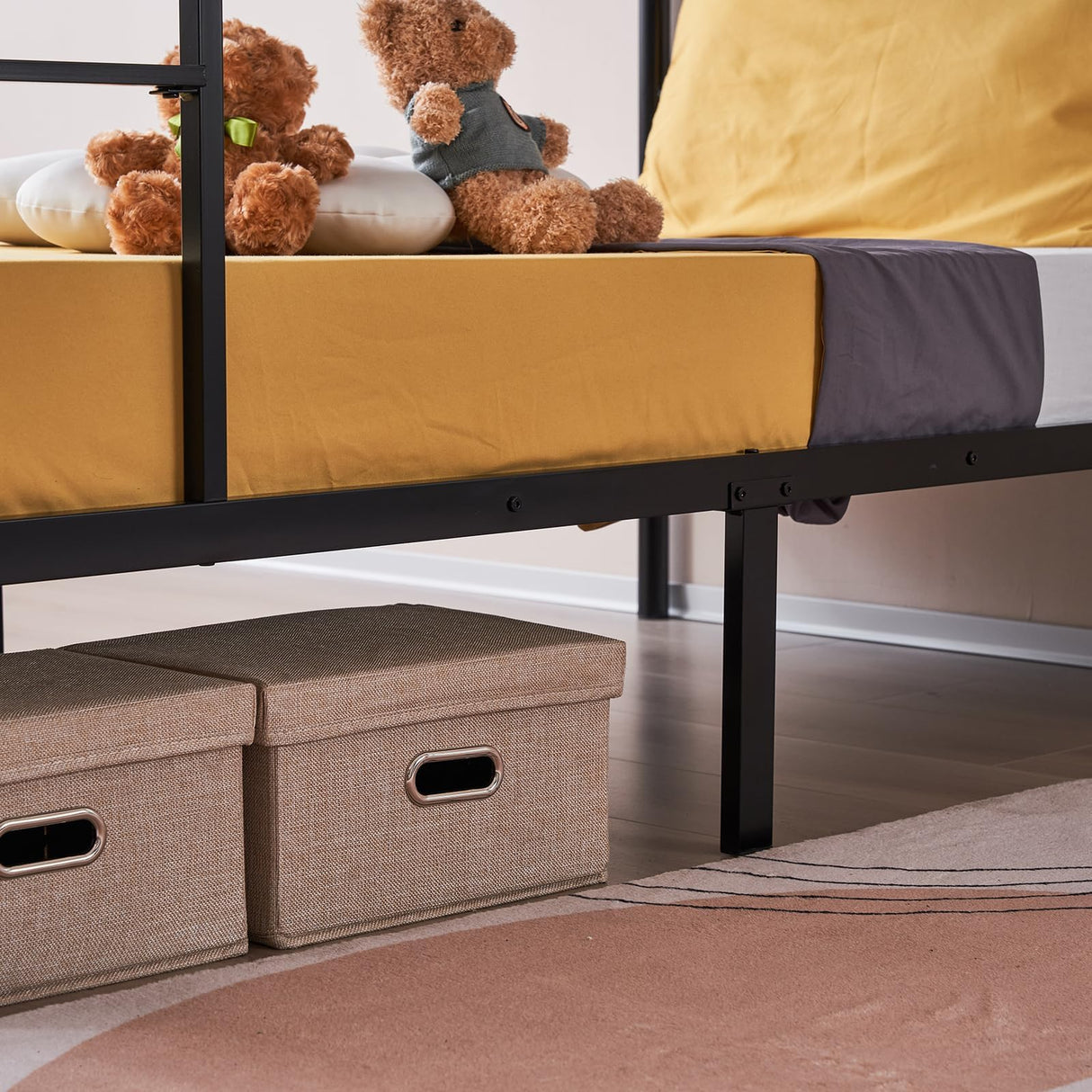 Karl home Black Bunk Bed Twin Over Twin, Metal Bunk Bed with Built-in Ladder and Safety Guardrail, Space-Saving Twin Bunk Beds for Kids, Teens & Adults, No Box Spring Karl home