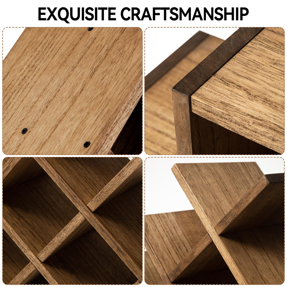 KIRIGEN 8-Bottle Countertop Wine Rack - Wine Bottle Holder for Bar Table/Wine Cabinet Free Standing - Wood 3-Tier Wine Display and Storage Shelves Dark Brown XHJJ3-DBR KIRIGEN