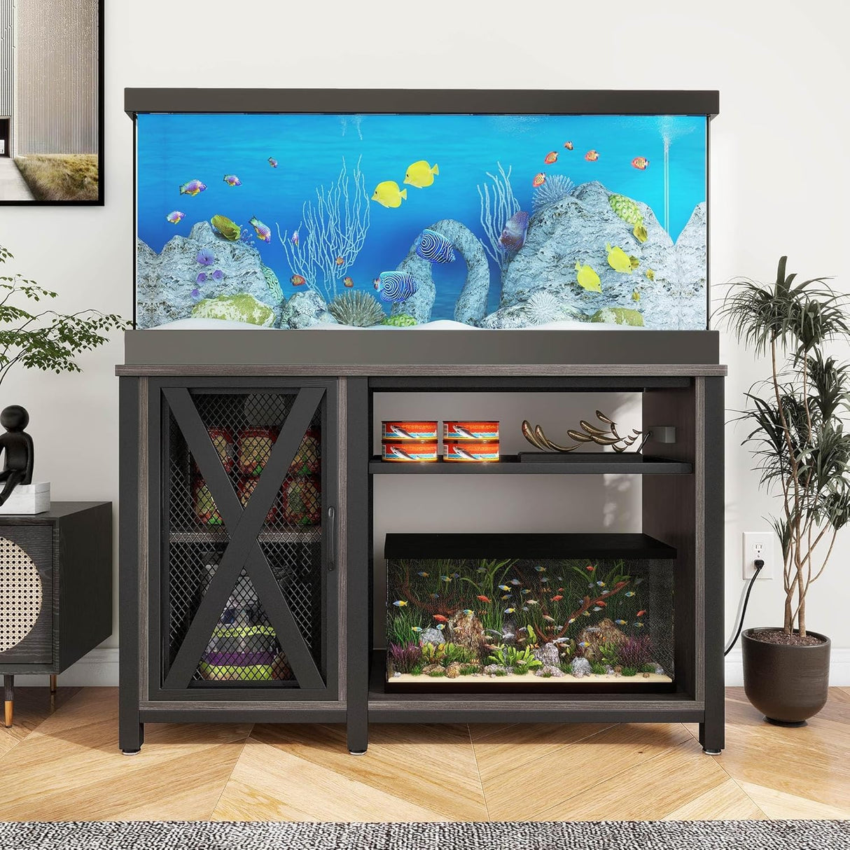 YITAHOME Heavy Duty 55-75 Gallon Aquarium Stand with Power Outlets, Cabinet for Fish Tank Accessories Storage - Metal Fish Tank Stand Suitable for Fish Tank, Turtle Tank, 880LBS Capacity, Grey YITAHOME