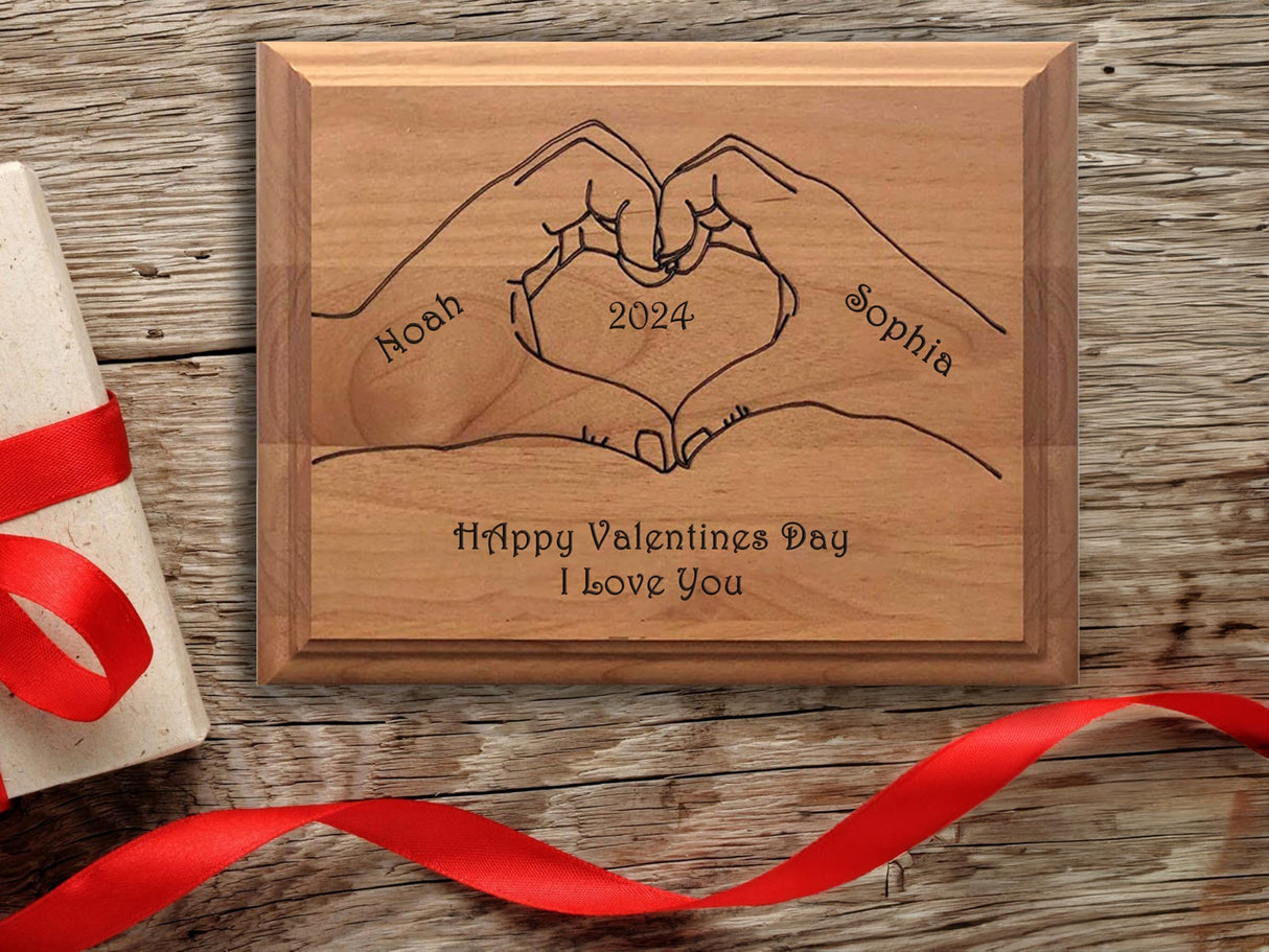 Personalized Valentine's Day Wooden Plaque - Custom Heart Hands Design Gift for Boyfriend, Girlfriend, Valentines Day Gifts for Her, Him, Wife, Husband, Women, Men, Romantic Customized Couples Sign CHEERZEER CUSTOMIZE