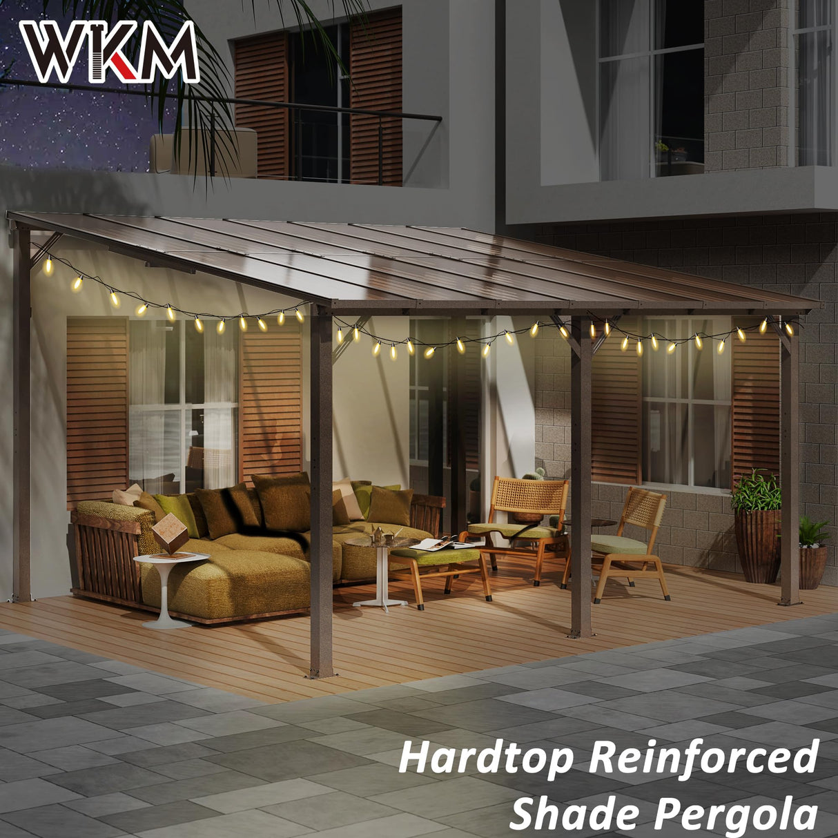 WKM 10x14 FT Wall Mounted Gazebo, Lean to Gazebo Hard Top, Decks, Porch and Backyard WKM