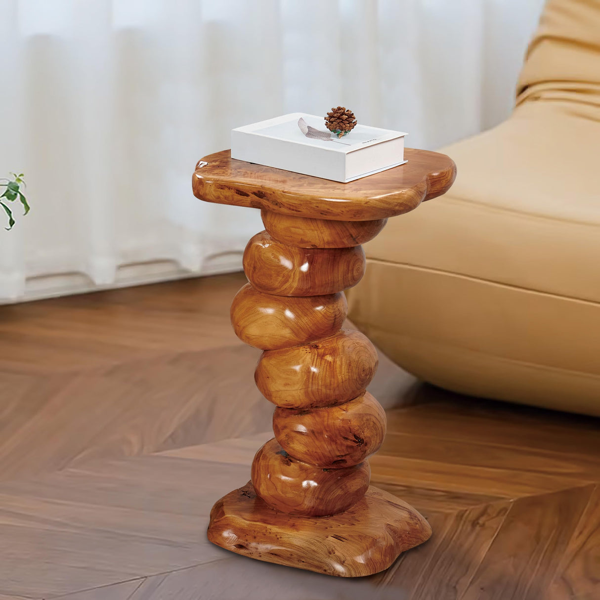 Warmaxx Natural Cedar Stump End Table Plant Stand 13.8" x 13.8" x 23.6"H Solid Wood Outdoor Rustic Live Edge Coffee Side Table Living Room Bedroom Garden Irregular Shape Warmaxx