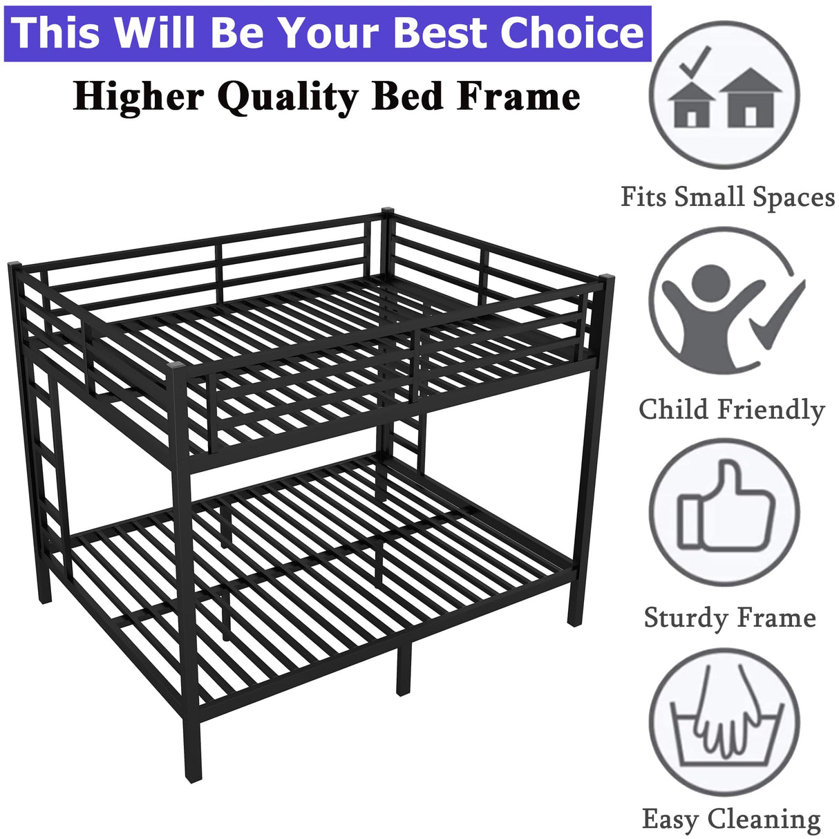 FUSVZ Stronger & Safer Steel Bunk Bed Queen Over Queen Size, Heavy-Duty Metal Bunk Queen Bed with Reinforced Legs and 2 Ladders for Kids Boys Girls Teens Adults, Easy to Assemble, Space-Saving FUSVZ