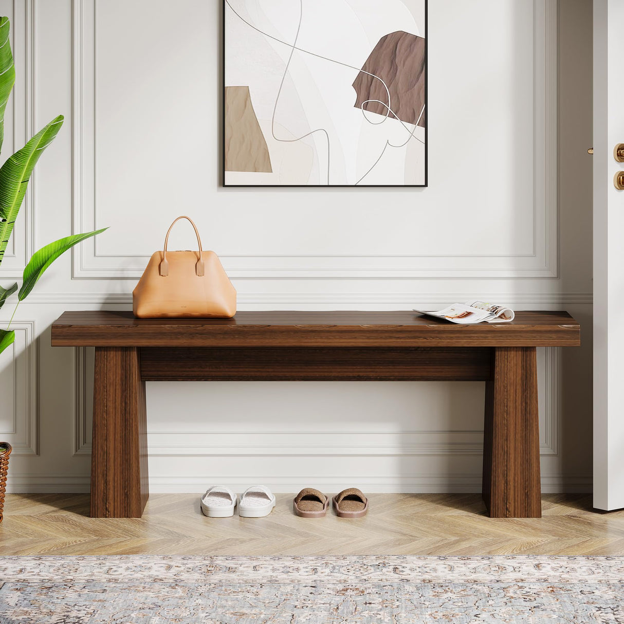 Tribesigns Wooden Entryway Bench, 47-Inch Wood Dining Table Bench with Sturdy Frame for Dining Room Bedroom Living Room Hallway Kitchen, Easy Assembly (Walnut) Tribesigns