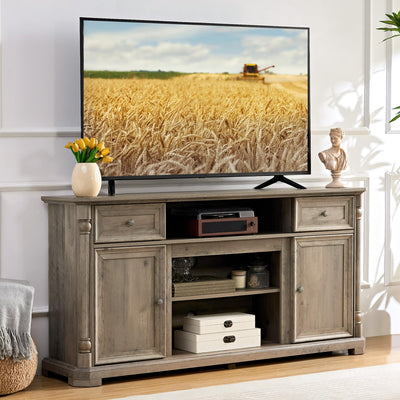 Yechen 62'' Farmhouse TV Stand for Living Room - 31.5'' Tall Entertainment Center with Storage Cabinets & Drawers, Wood Media Console Table with Roman Columns, for 75 Inch TV, Weathered Reclaimed Oak
