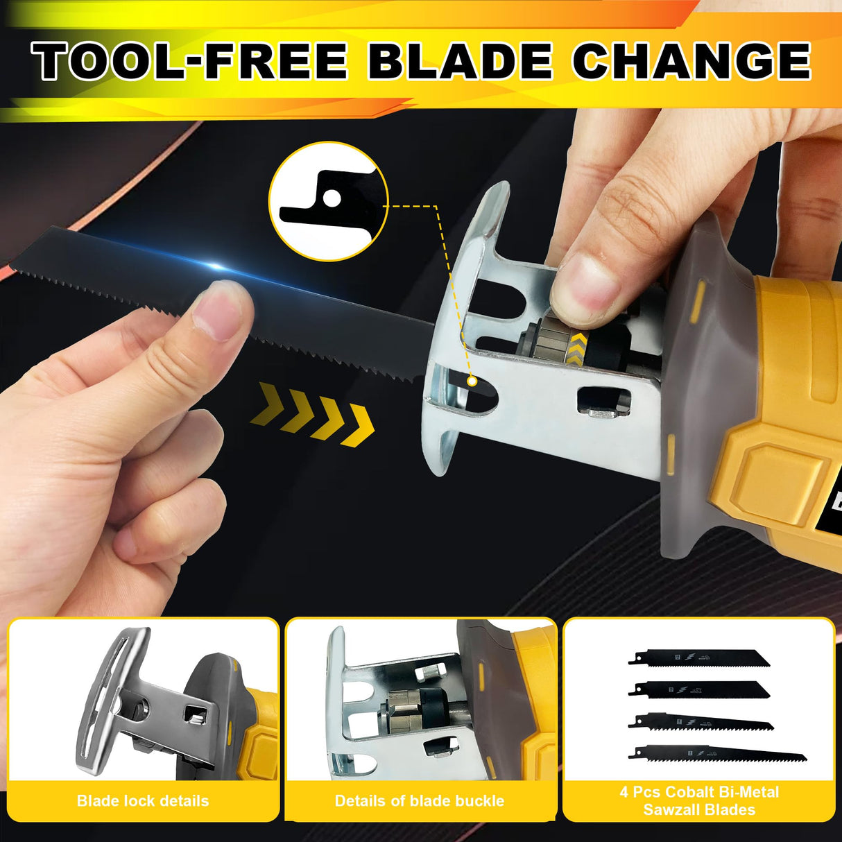 Cordless Reciprocating Saw Compatible with Dewalt 20V MAX Battery, Mini Recipro Saw Cordless with 4 Blades, 3500 SPM Variable Speed, One-Handed Operation, Tool-free Blade Change, No Battery Included RAYLEEY