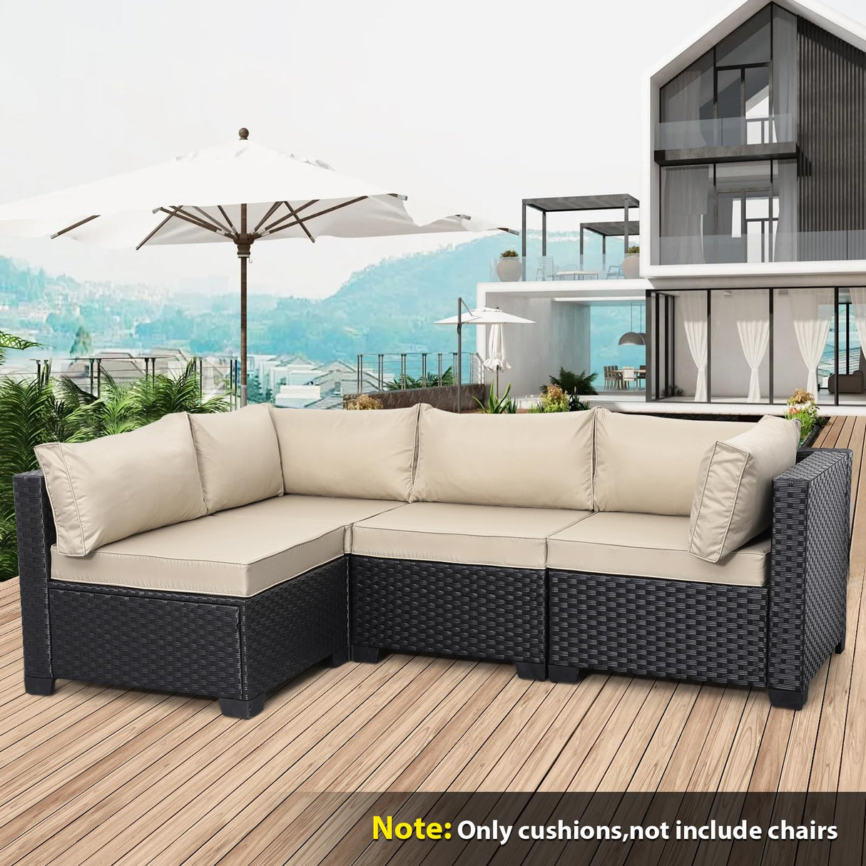 Valita Outdoor Furniture Replacement Cushions, Fits 4-seat Sectional Rattan Conversation Set, 10-Piece Patio Water-Resistant Replacement Sofa Cushions, Liner&Cover (Khaki) Valita