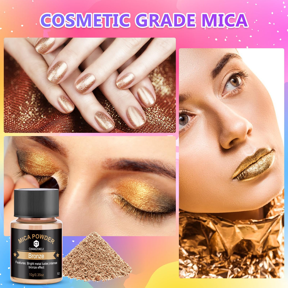 Mica Powder 12 Colors Pearlescent Pigment - for Resin Epoxy, Soap Making, Nail Polish, Lip Gloss, Eye Shadow, Bath Bomb, Slime & Candle - 10g Each Bottle(Mica Iron Metal Hues) CHANGTIKEJI