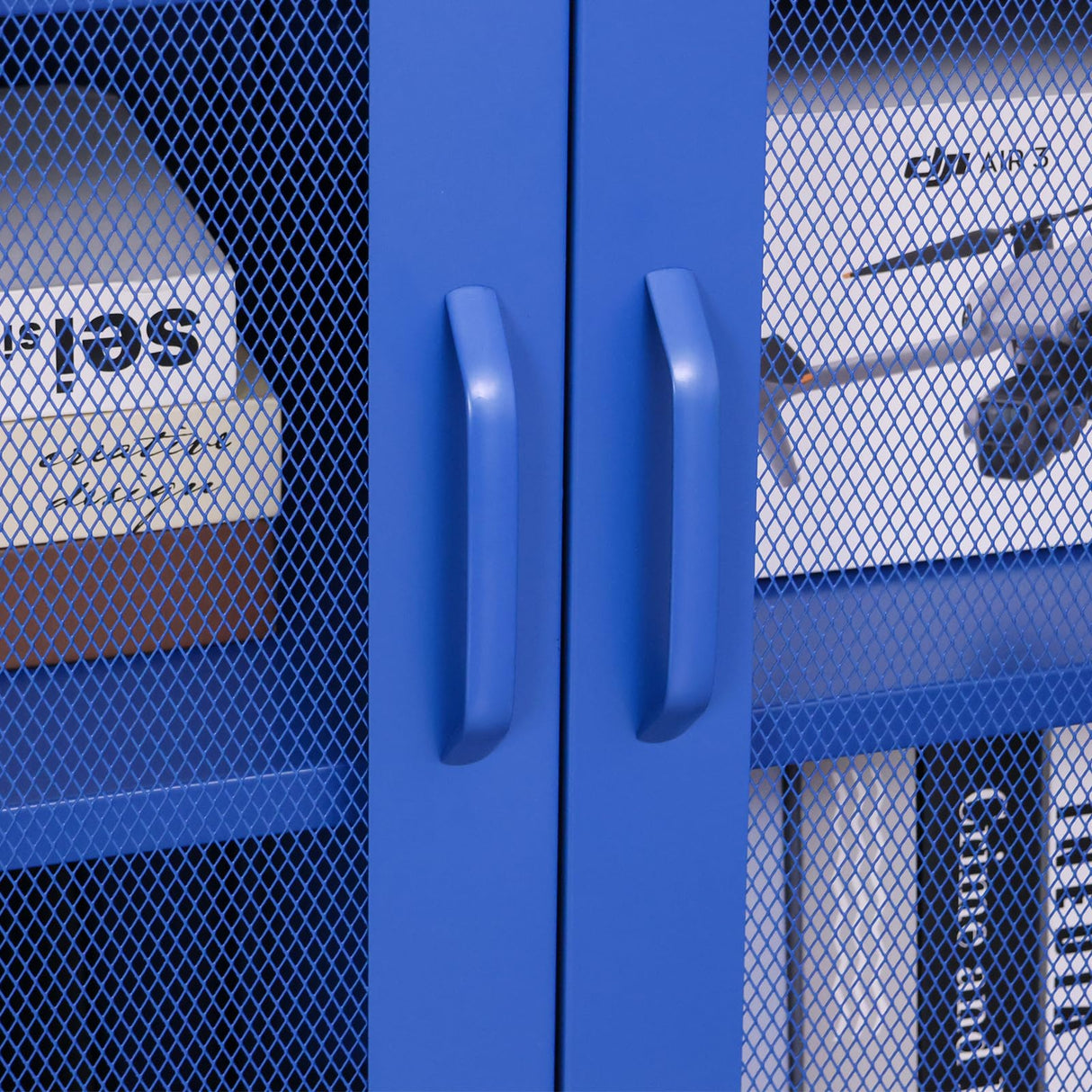 ALBAD Metal Storage Cabinet with Mesh Doors and Adjustable Shelves, Free Standing Sideboard Buffet Cabinet for Kitchen, Living Room, Dining Room, Home Office (Blue) ALBAD