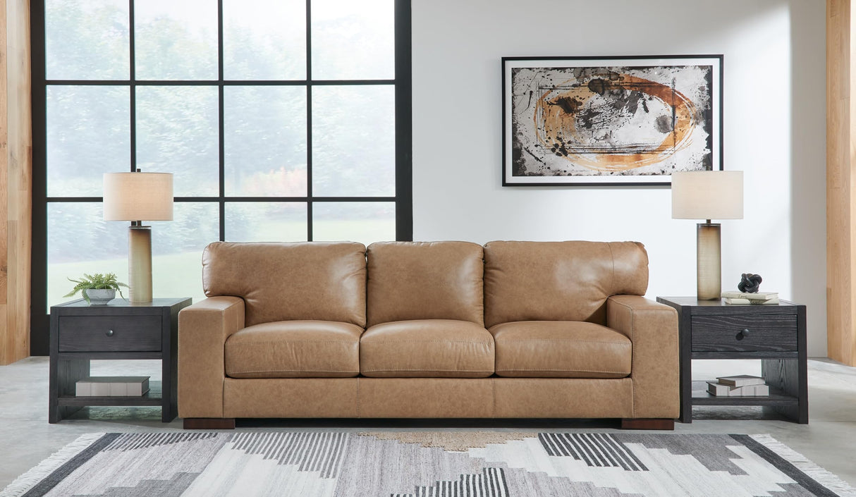 Signature Design by Ashley Lombardia Contemporary Leather Match Sofa, Light Brown Signature Design by Ashley