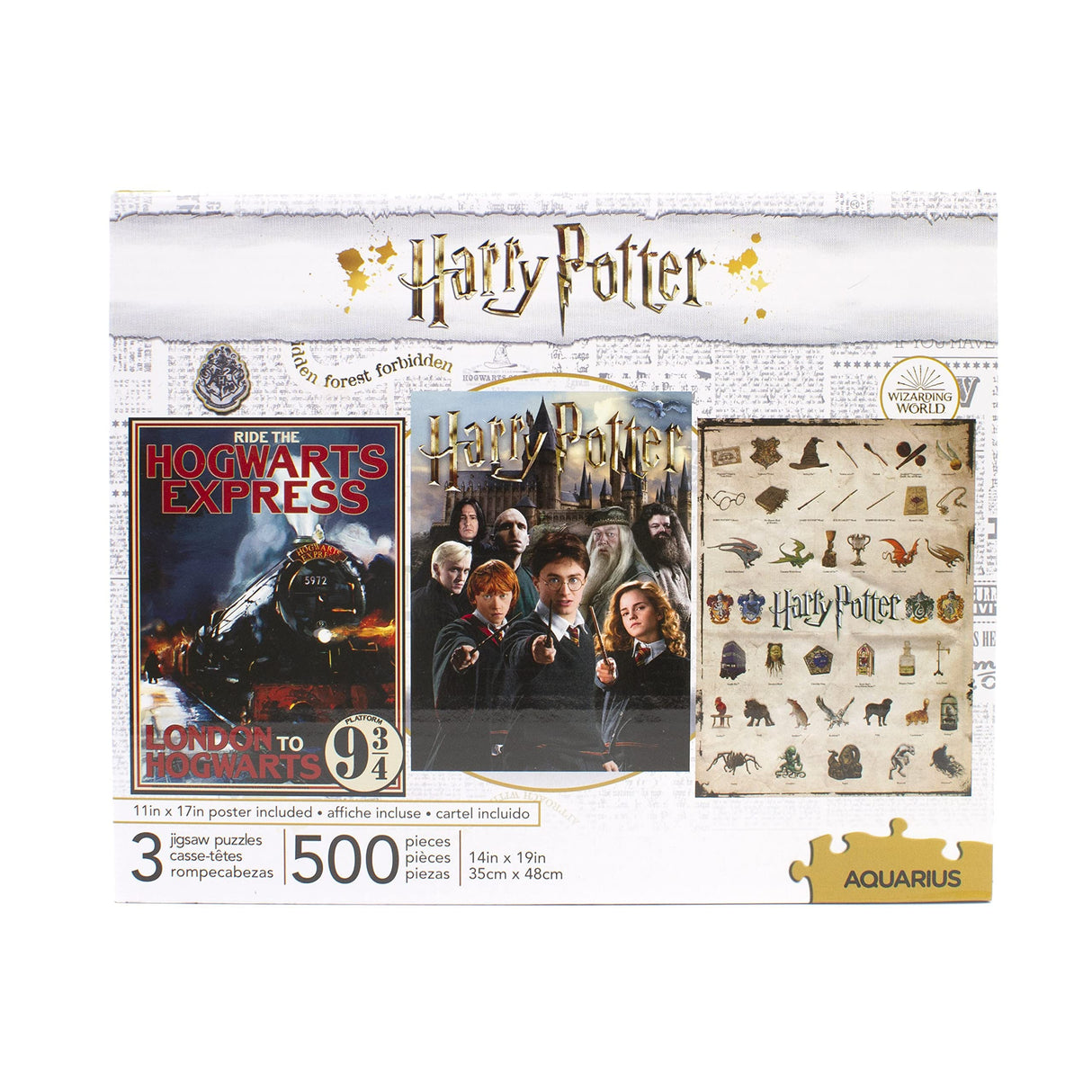 Aquarius Set of 3 Harry Potter Puzzles (Three 500 Piece Jigsaw Puzzles) - Glare Free - Precision Fit - Officially Licensed HP Merchandise & Collectibles - 14x19 Inches Each AQUARIUS