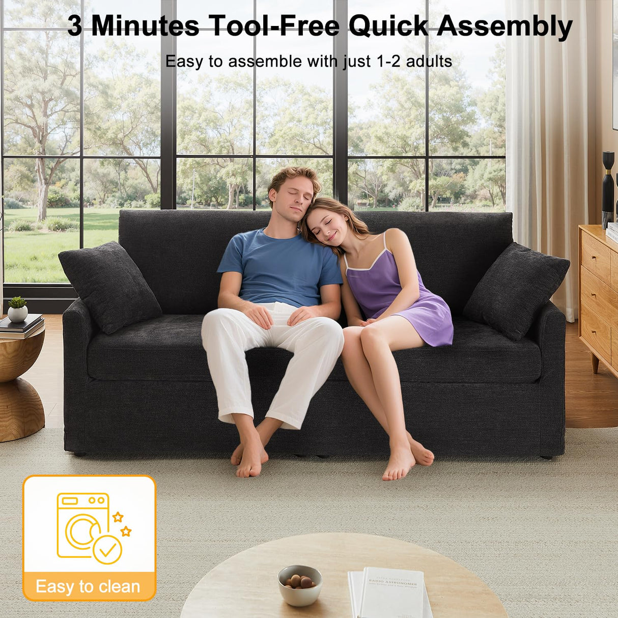 LegacyAmerhome 85" Chenille Sofa Couches for Living Room, 3 Seater Sofa with 2 Pillows, Modern Couches Tool-Free Setup, Comfy Oversized Loveseat with Medium Firm Cushions for Small Spaces, Apartment LegacyAmerhome