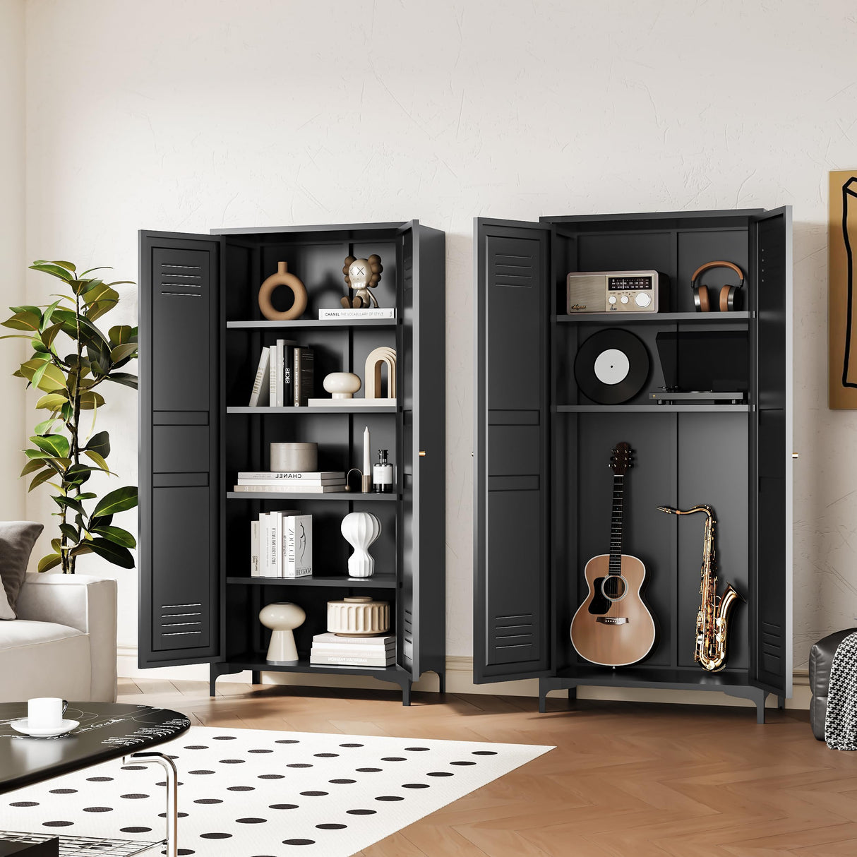 Fesbos Metal Storage Cabinet-61” Tall Steel File Cabinets with Doors and 4 Adjustable Shelves-Black Steel Storage Cabinet for Home,Kitchen, School, Office, Garage Fesbos