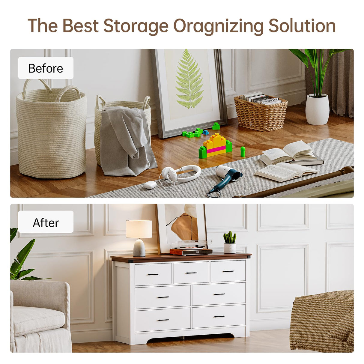 Airynee Farmhouse 7 Drawer Dresser for Bedroom, 51" Wide Chest of Drawers, Wood White Dresser with Deep Drawers, Storage Dressers Organizer for Bedroom, Living Room, Hallway Airynee