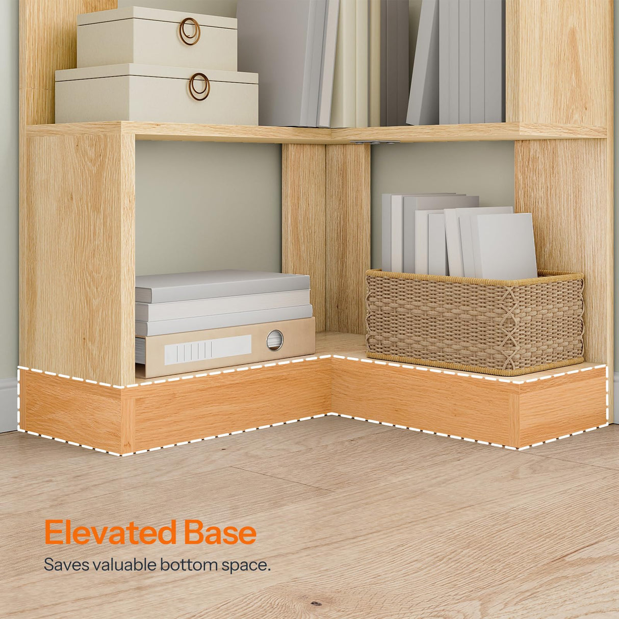 HOOBRO 5-Tier Corner Bookshelf, L-Shaped Corner Bookshelf, 55.3'' Tall Wooden Bookcase with Baffle, Freestanding Display Rack, for Living Room, Home Office, Natural NL50SJ01 HOOBRO