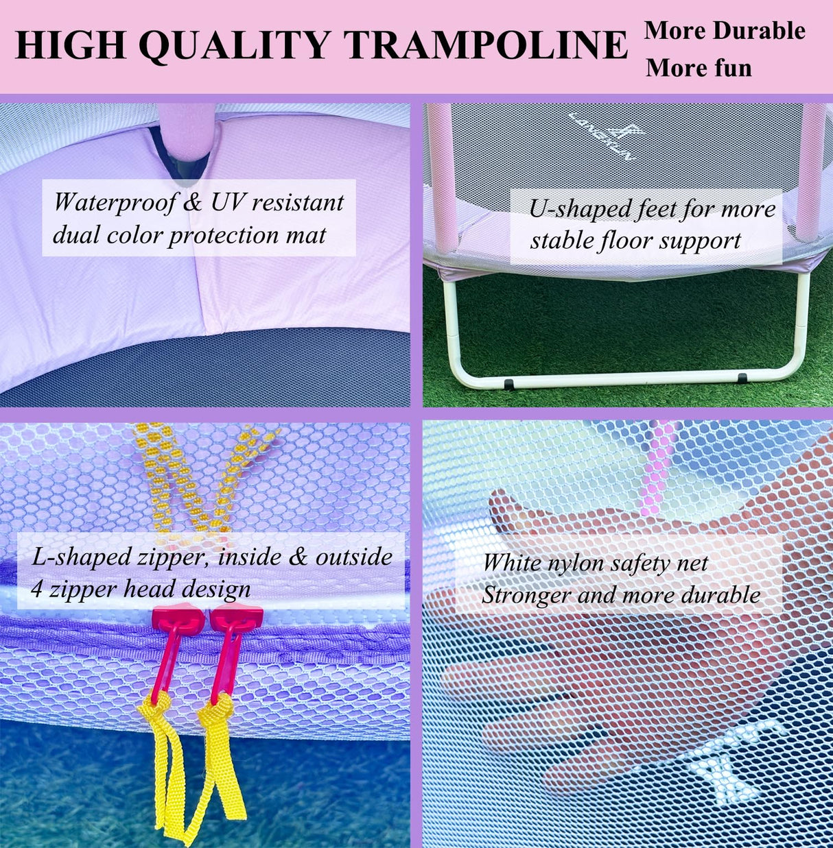 LANGXUN 60" Trampoline for Kids, 5ft Mini Toddler Indoor & Outdoor Trampoline with Net, Basketball Hoop & Dart Board, Birthday Gifts for Boys & Girls, Baby Toddler Christmas Toys (Pink & Purple) LANGXUN