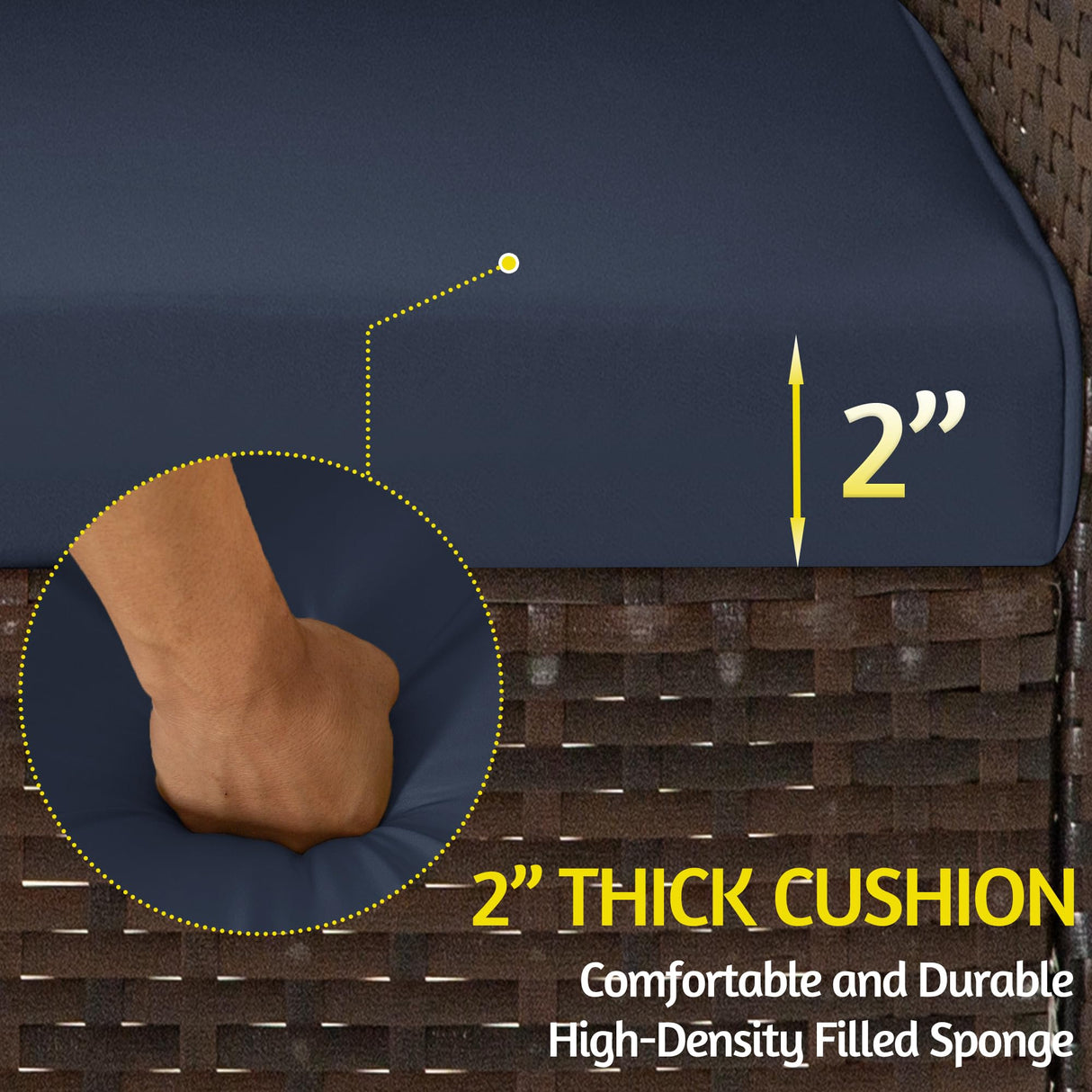 HYDRAGARDEN 4 Piece Outdoor Furniture Set, Patio Wicker Sectional Sofa with Tempered Glass Coffee Table and Cushions, Rattan Conversation Set for Garden Backyard Balcony (Brown Rattan-Blue Cushion) HYDRAGARDEN