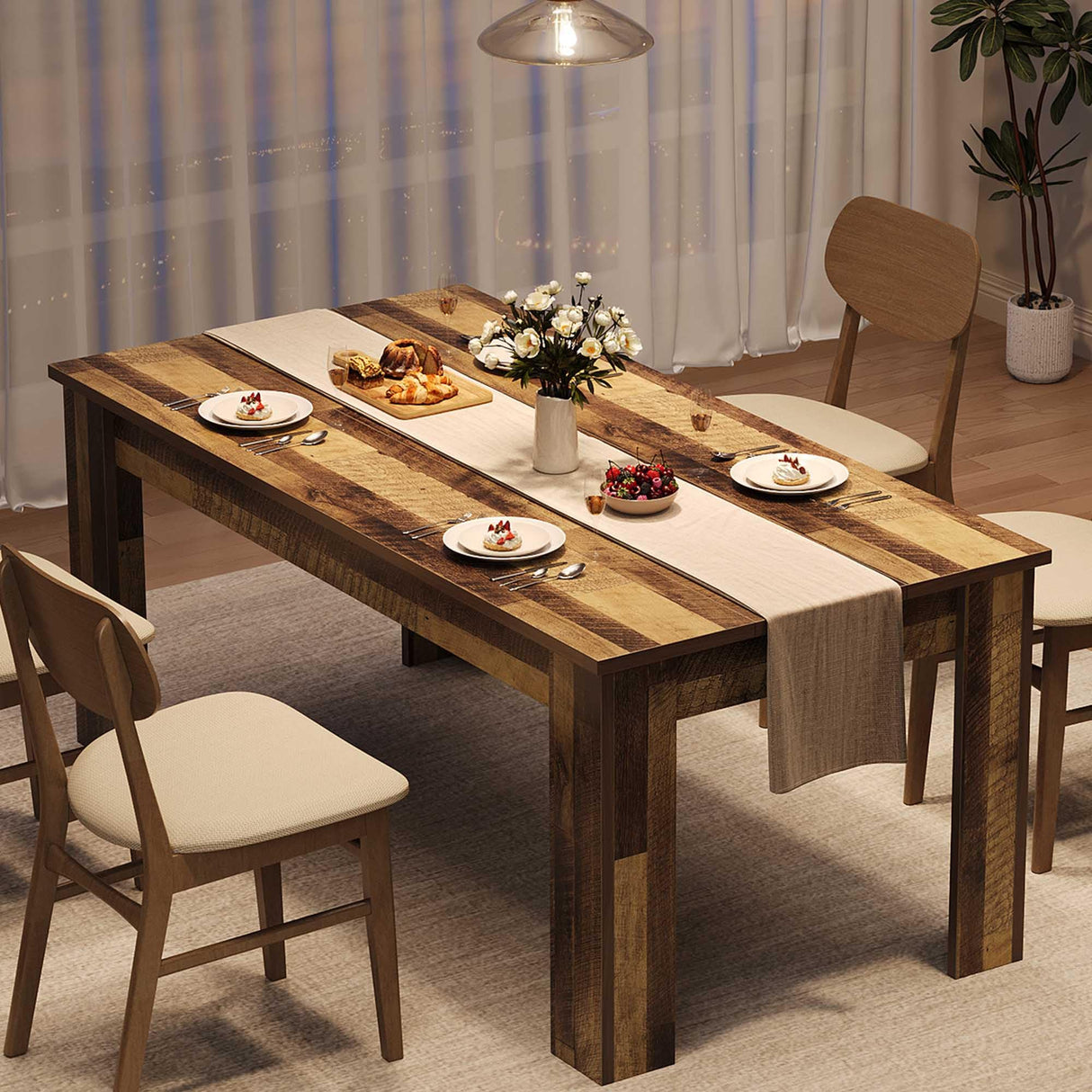 CABIHOME Dining Table for 4-6, 63" Inch Dining Tables for 4, Farmhouse Large Kitchen Dining Table, Rectangular Dining Room Table for Small Space, Wood Dinner Table for Kitchen, Apartment, Rustic Brown CABIHOME